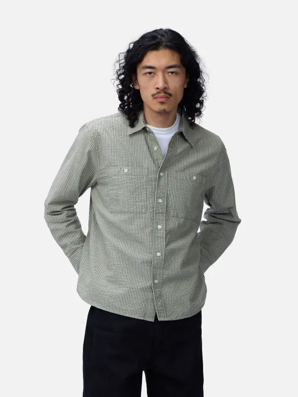 Commuter Shirt ~ Olive Seersucker Stripe made by 3sixteen
