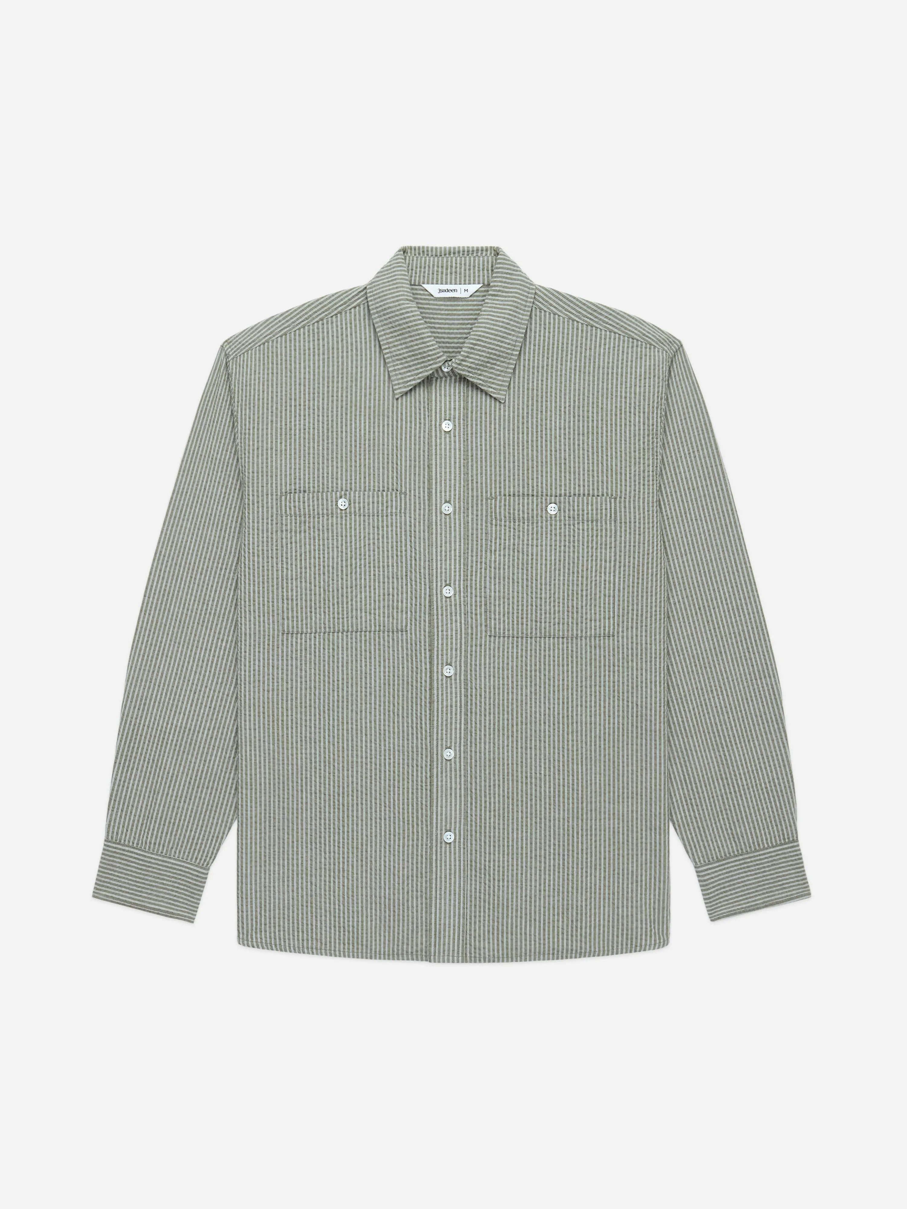 Commuter Shirt ~ Olive Seersucker Stripe sold by 3sixteen product image thumbnail 5
