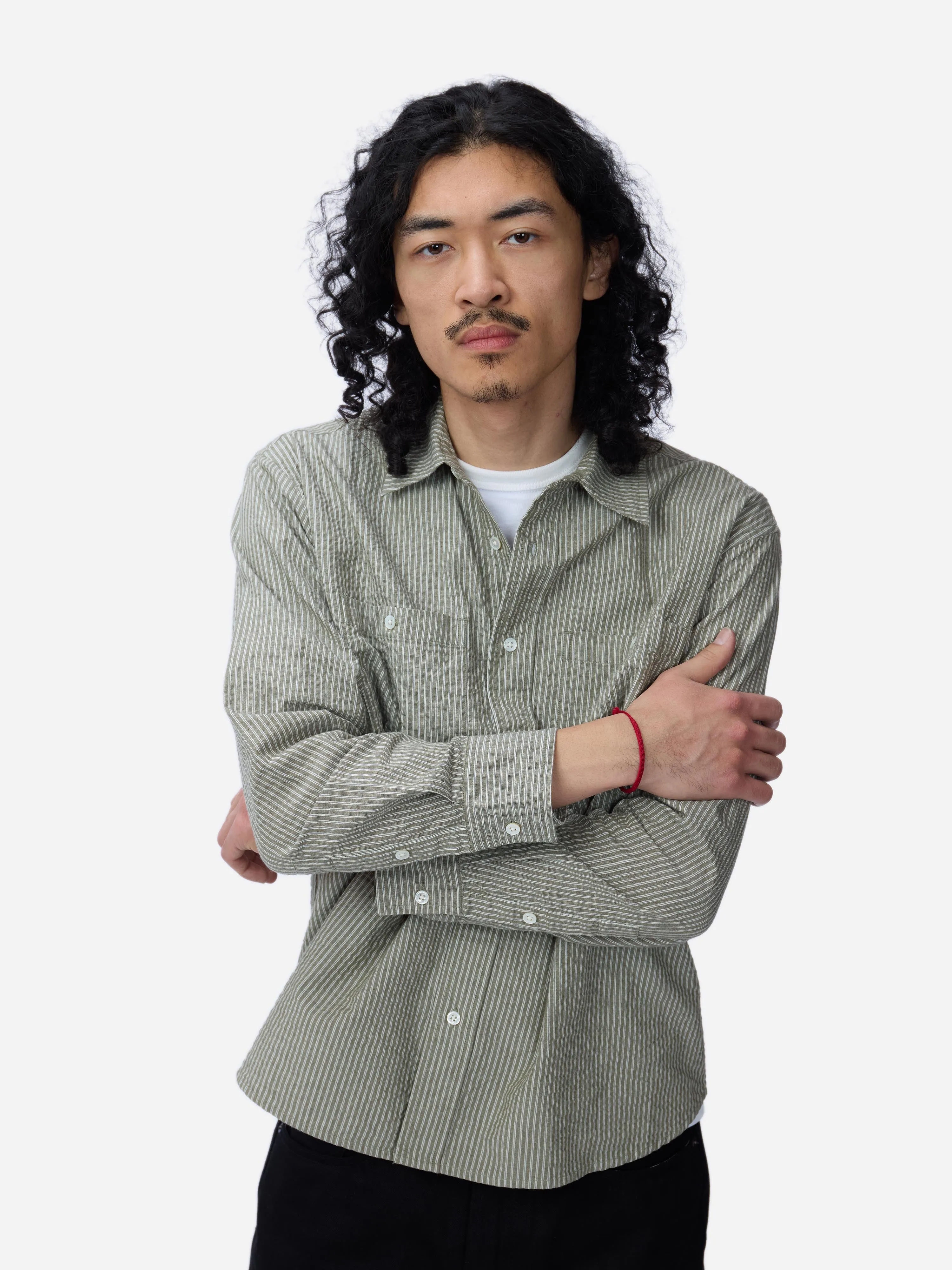 Commuter Shirt ~ Olive Seersucker Stripe sold by 3sixteen product image thumbnail 4