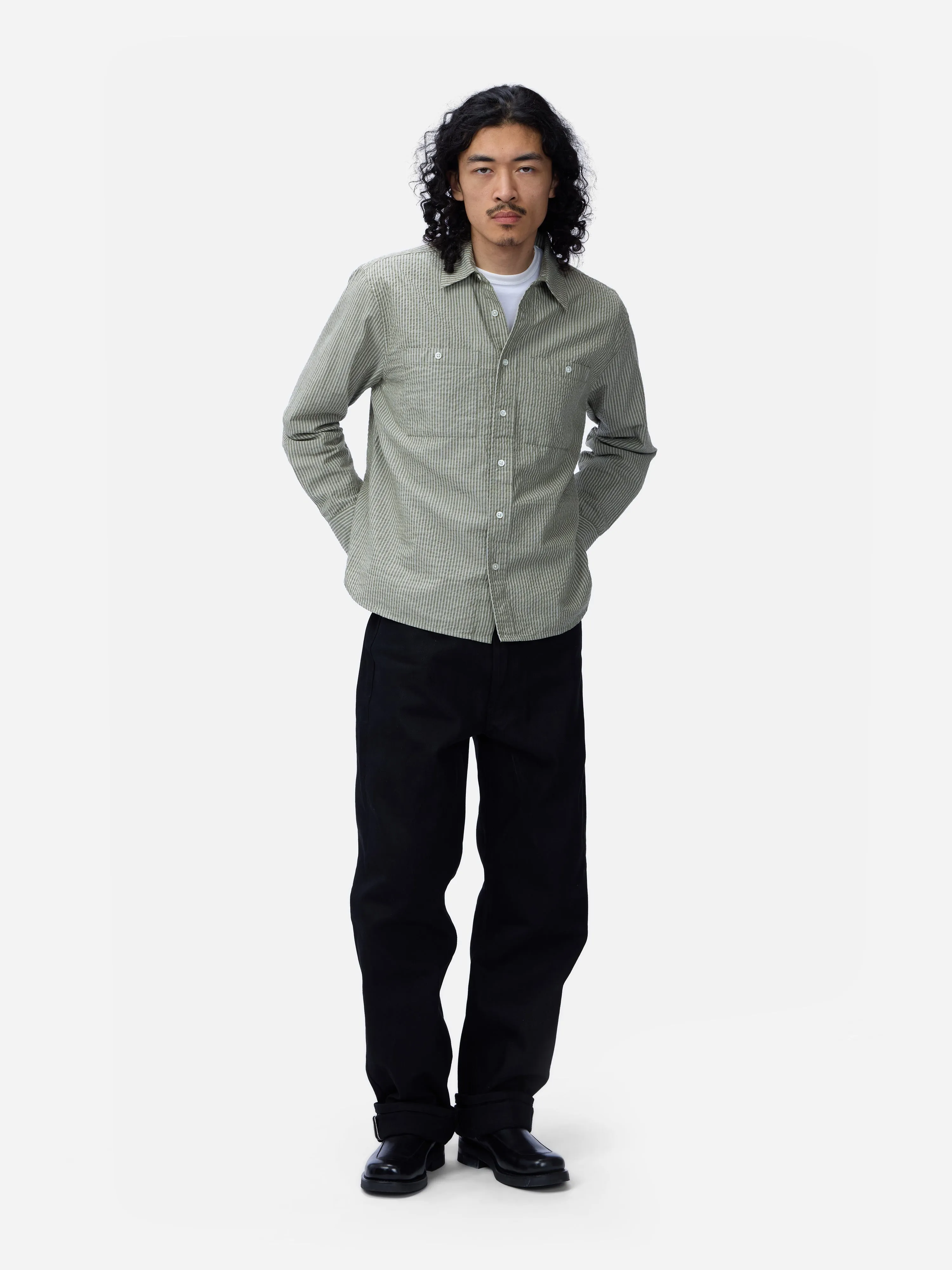 Commuter Shirt ~ Olive Seersucker Stripe sold by 3sixteen product image thumbnail 3