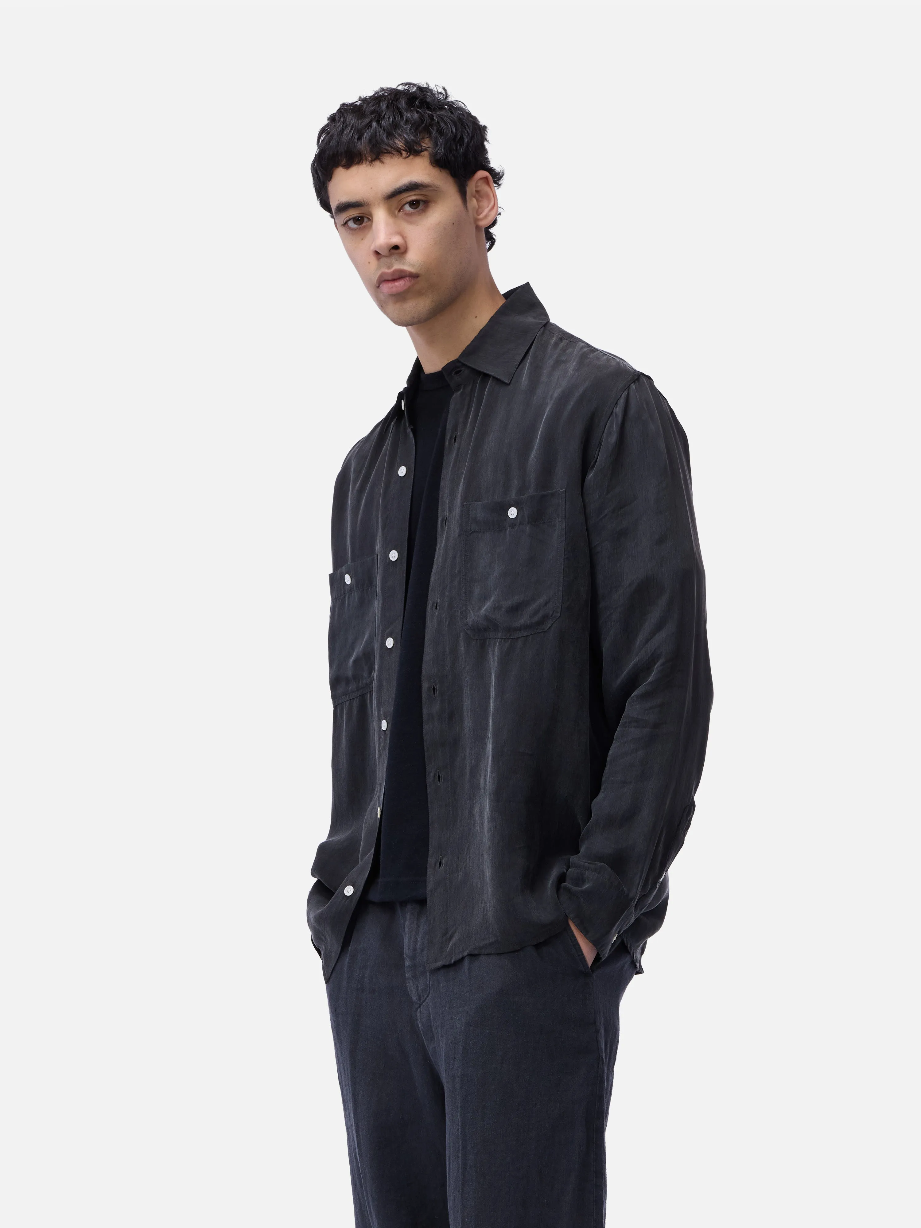 Utility Shirt ~ Black Cupro sold by 3sixteen