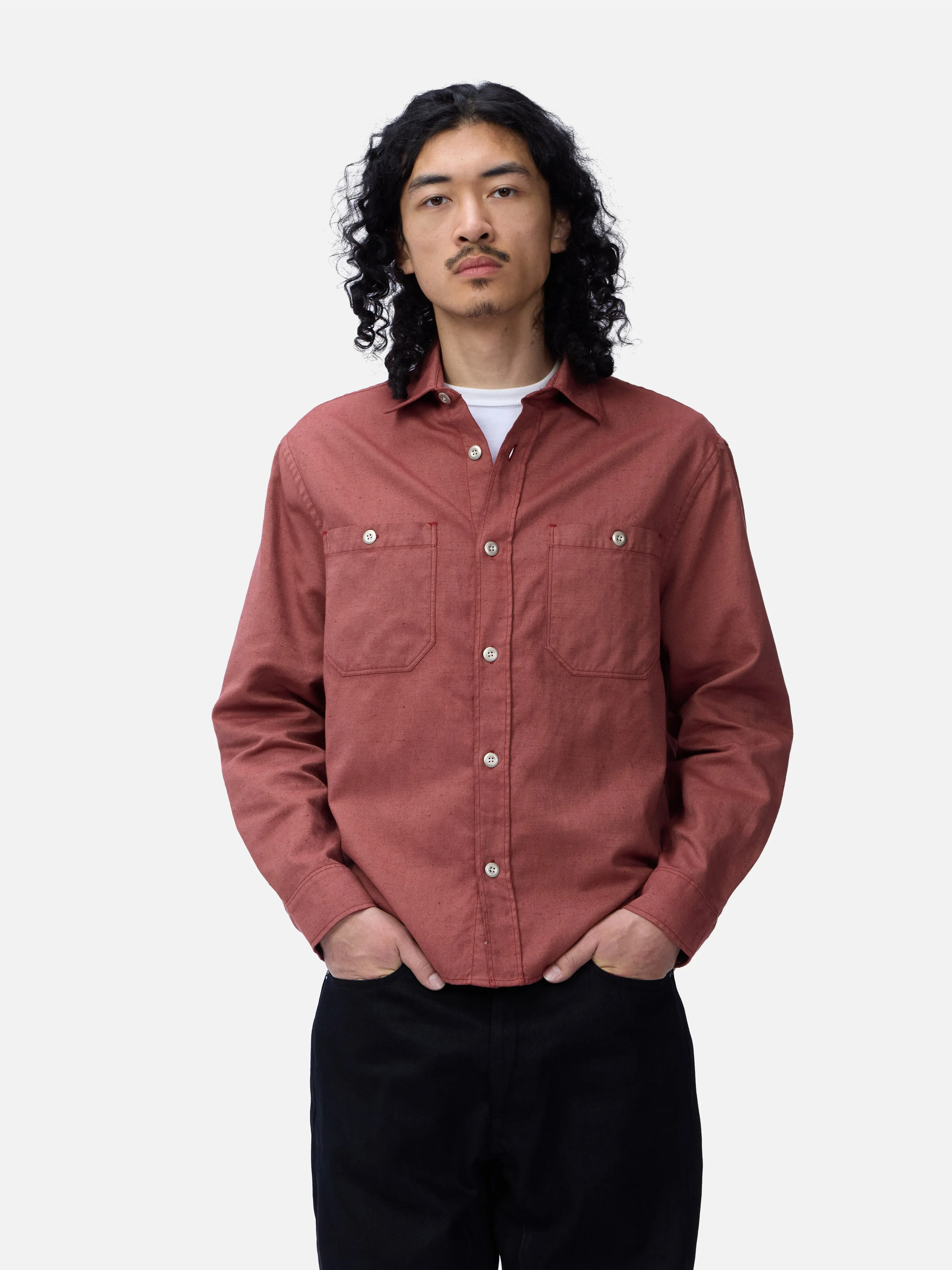 Utility Overshirt ~ Brick Overdye Canvas sold by 3sixteen
