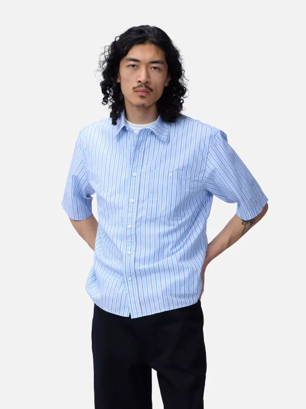 Short Sleeve Commuter Shirt ~ Blue Stripe made by 3sixteen