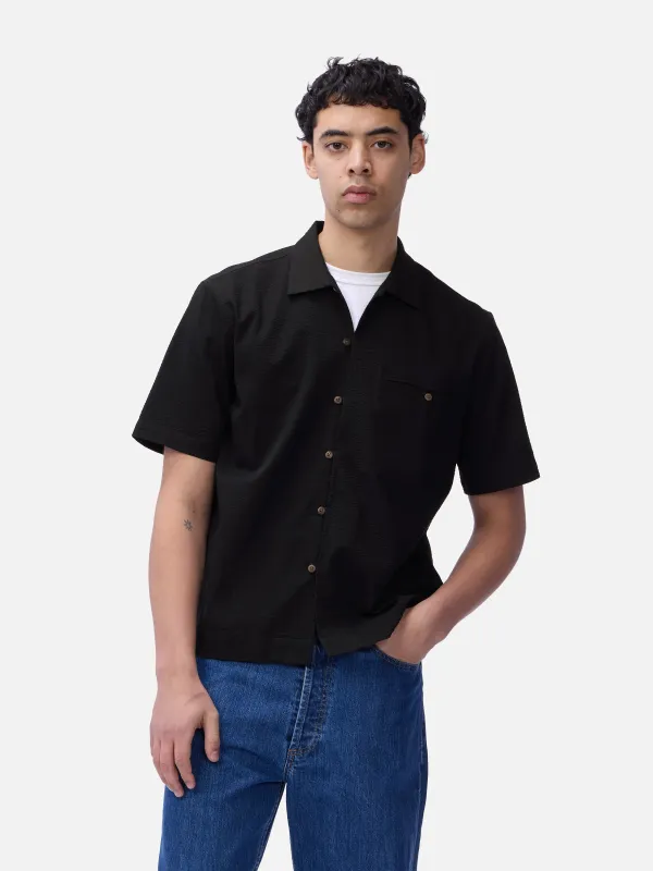 Short Sleeve Loop Shirt ~ Black Seersucker made by 3sixteen