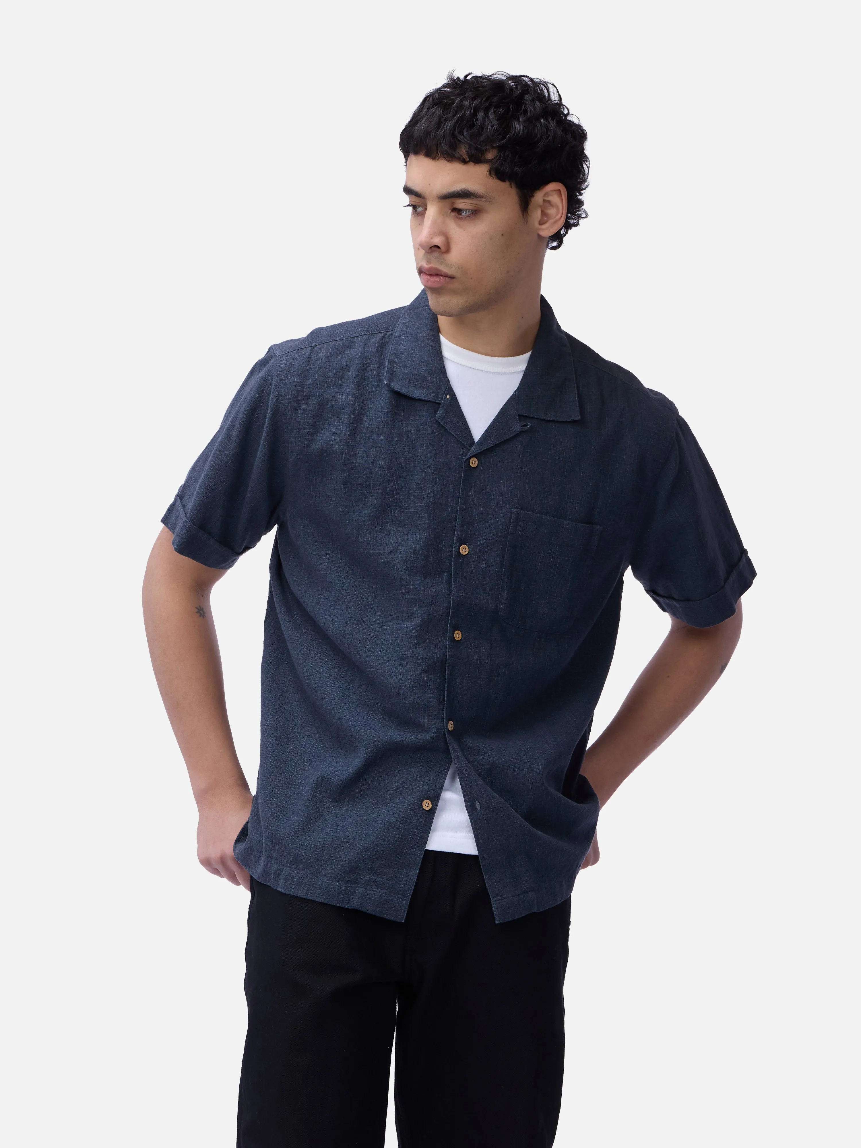 Vacation Shirt ~ Blue Linen sold by 3sixteen