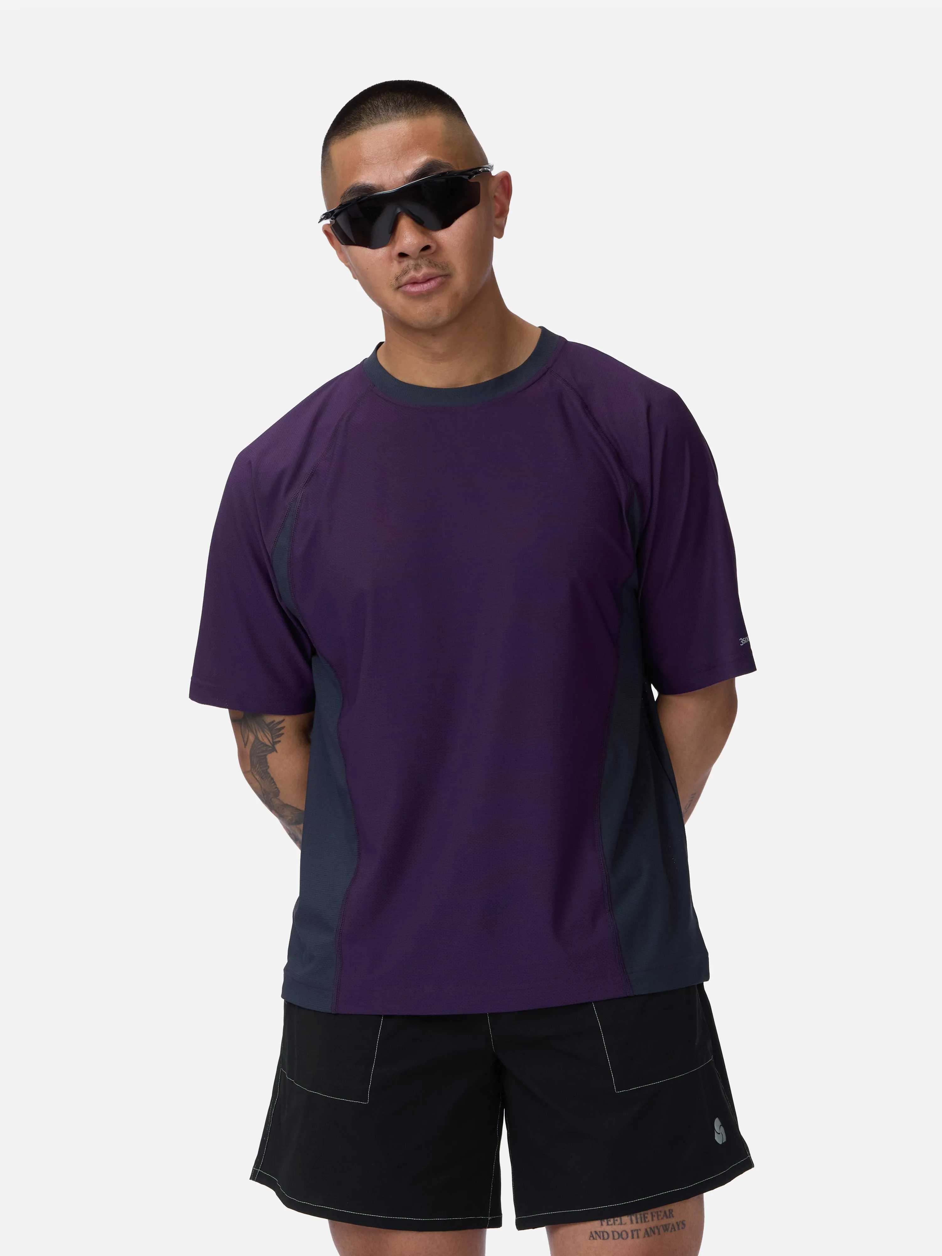 Track Tee ~ Purple/Grey sold by 3sixteen