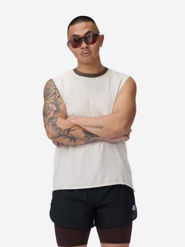 Training Cutoff Tee ~ White/Brown Ringer made by 3sixteen
