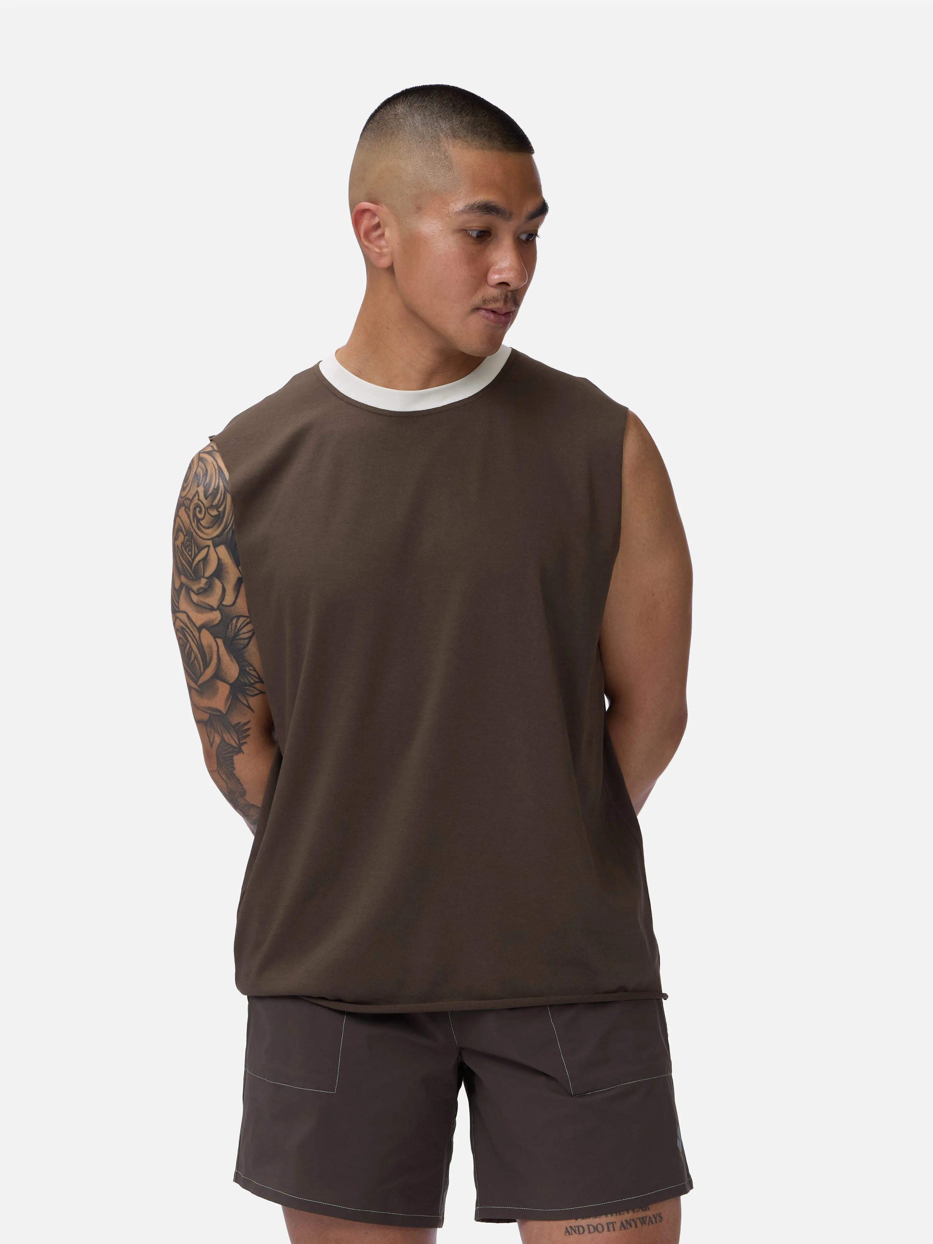 Training Cutoff Tee ~ Brown/White Ringer sold by 3sixteen