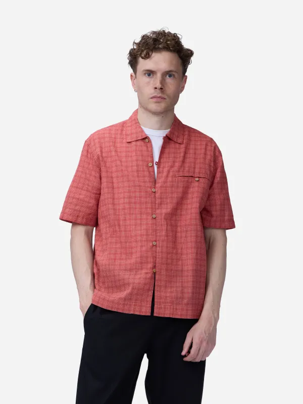 Short Sleeve Loop Shirt ~ Red Microcheck made by 3sixteen