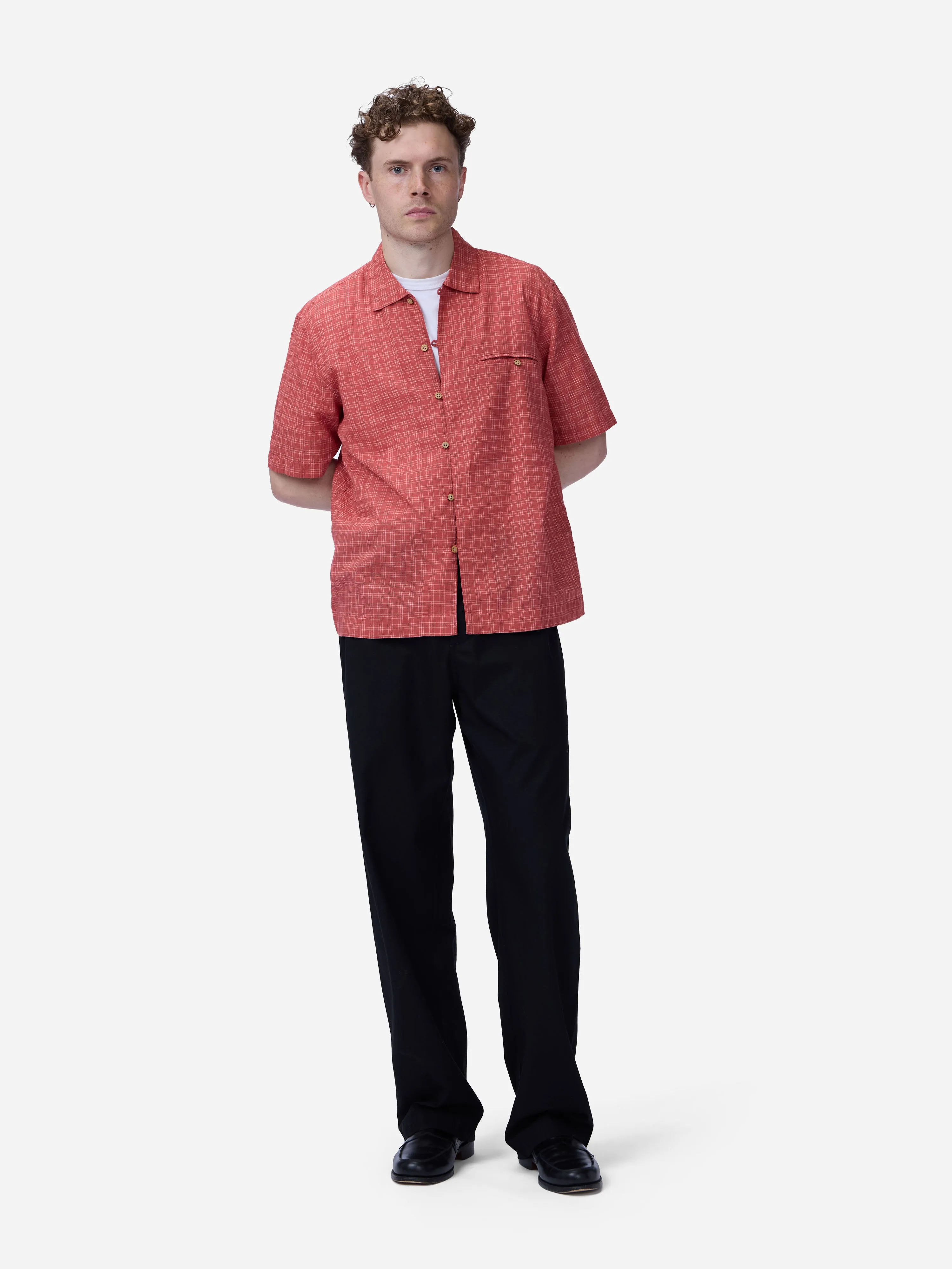 Short Sleeve Loop Shirt ~ Red Microcheck sold by 3sixteen product image thumbnail 4