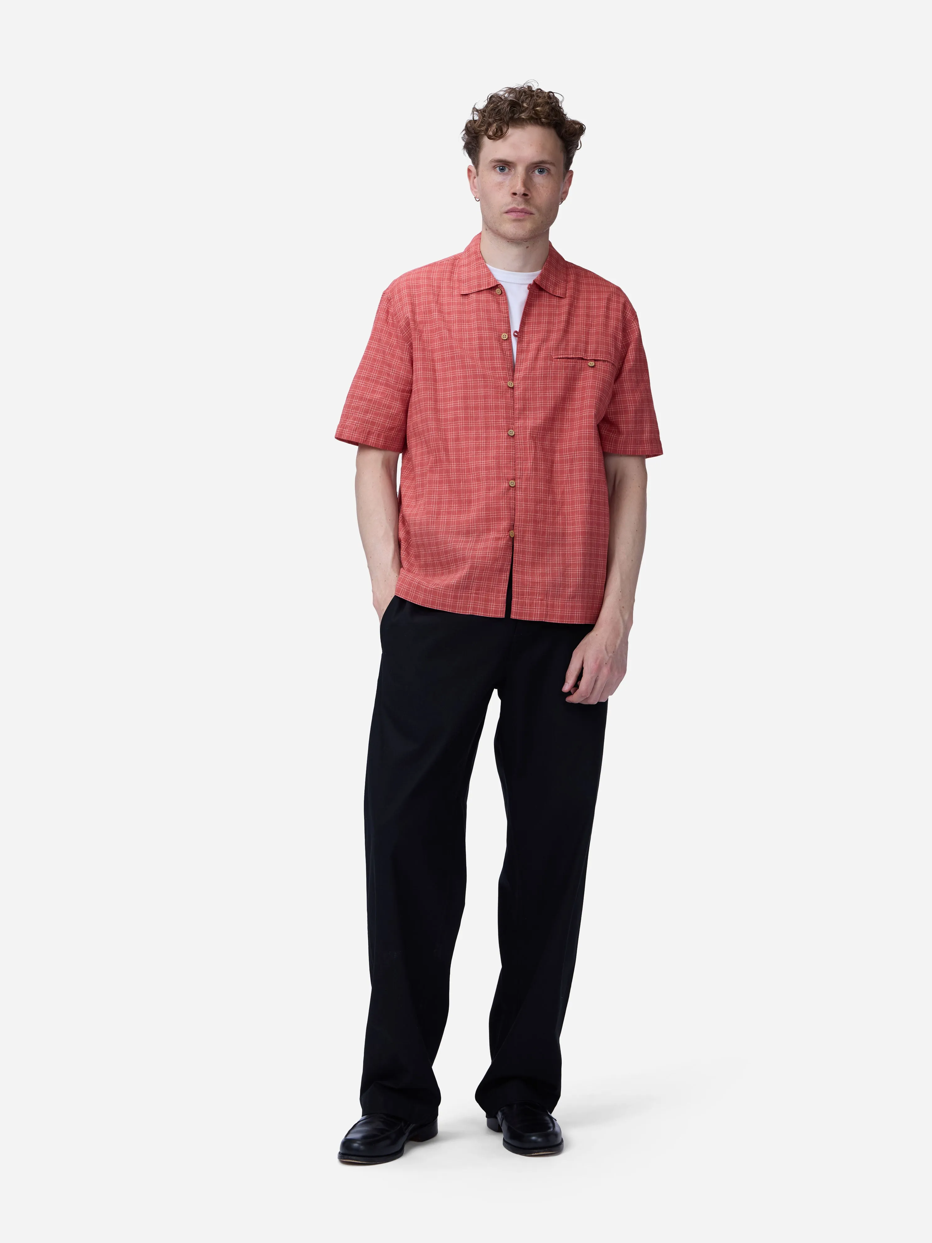 Short Sleeve Loop Shirt ~ Red Microcheck sold by 3sixteen product image thumbnail 3