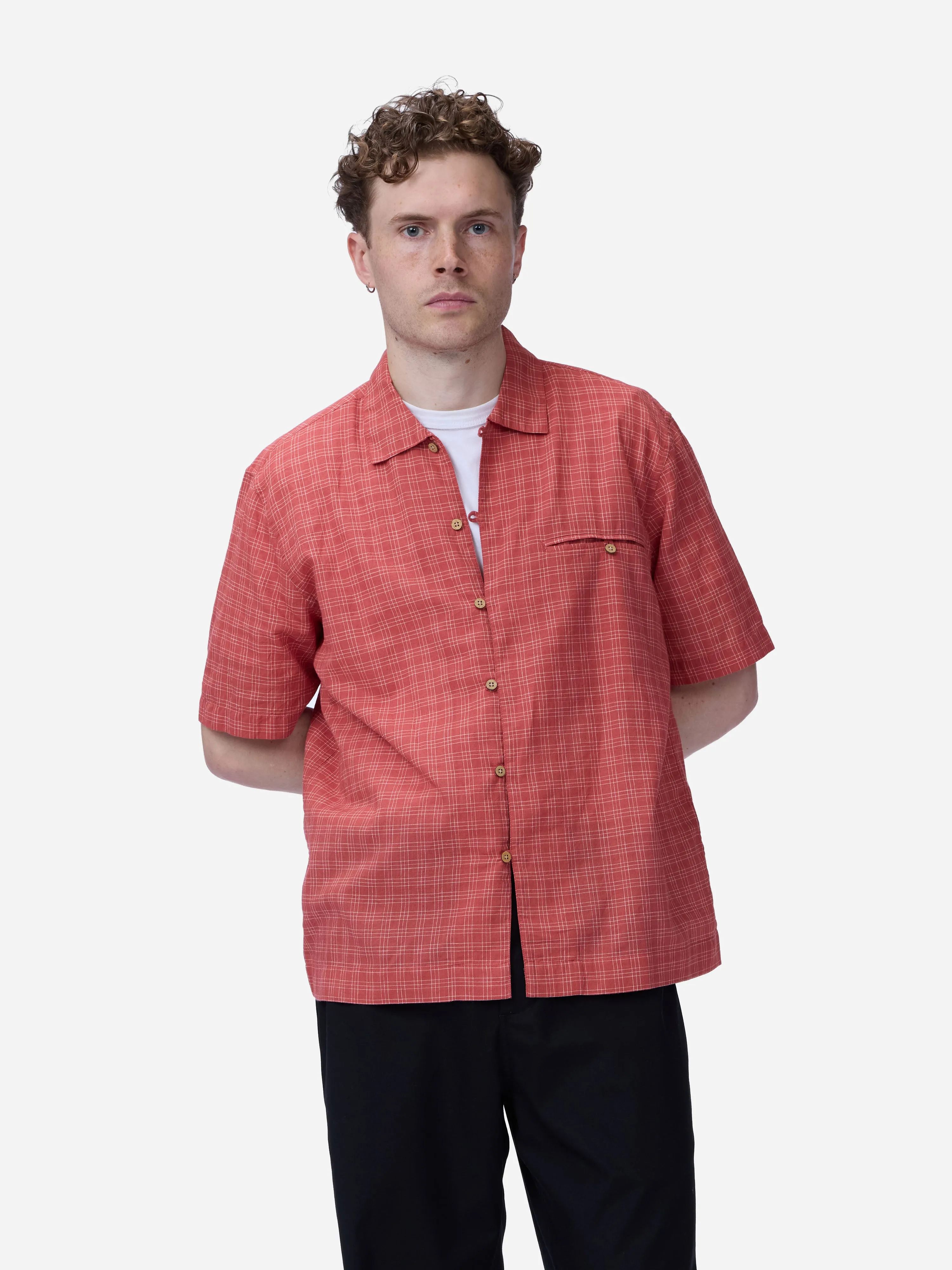 Short Sleeve Loop Shirt ~ Red Microcheck sold by 3sixteen product image thumbnail 5