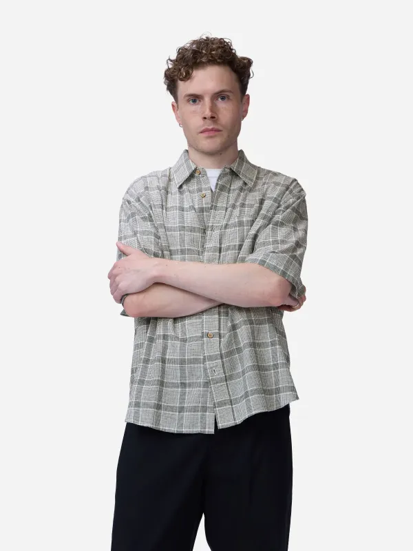Short Sleeve Commuter Shirt ~ Handloom Grey Check made by 3sixteen