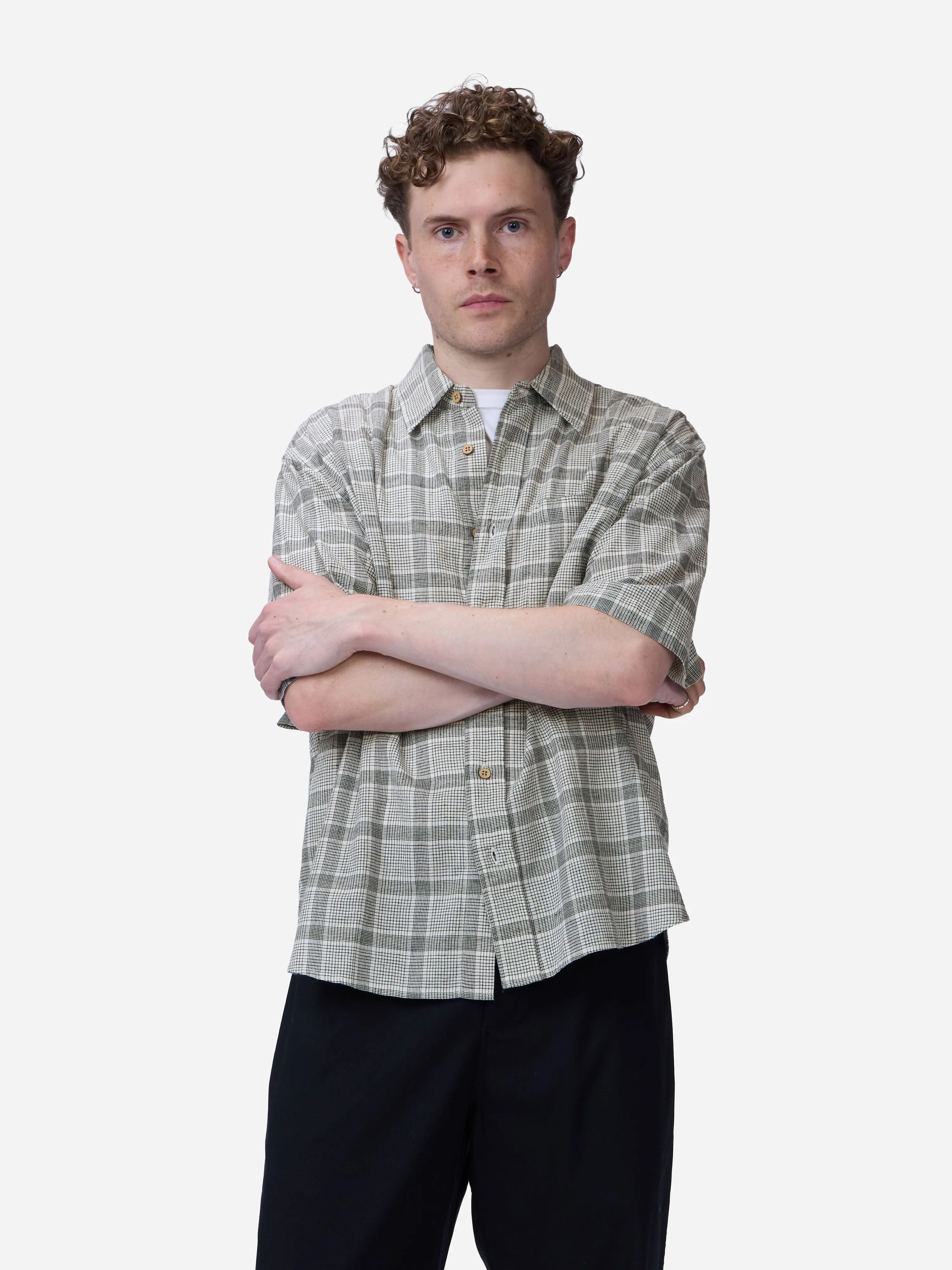 Short Sleeve Commuter Shirt ~ Handloom Grey Check sold by 3sixteen