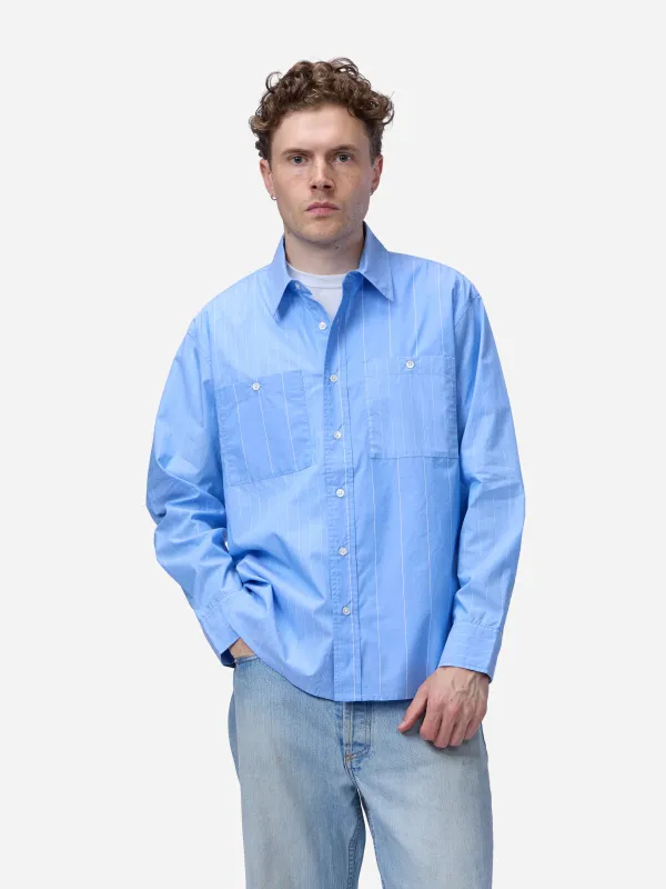 Commuter Shirt ~ Blue Mismatch Stripe Poplin made by 3sixteen