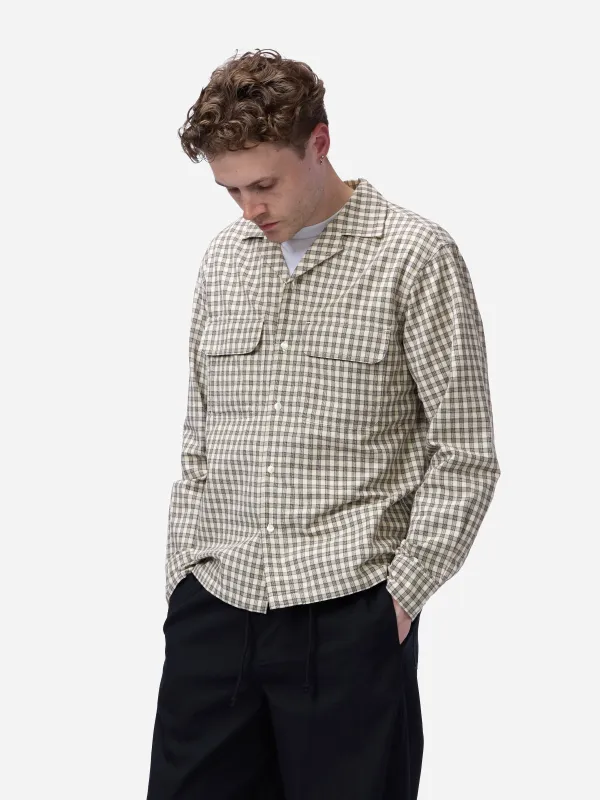 Open Collar Shirt ~ Ecru Micro Plaid made by 3sixteen