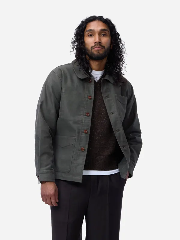 French Work Jacket ~ Grey Moleskin made by 3sixteen