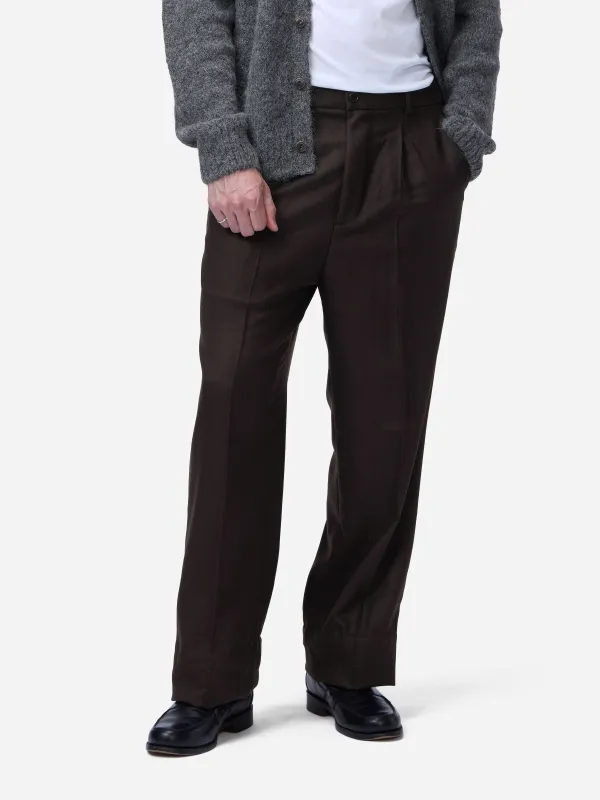 Pleated Trouser ~ Brown Wool Flannel made by 3sixteen