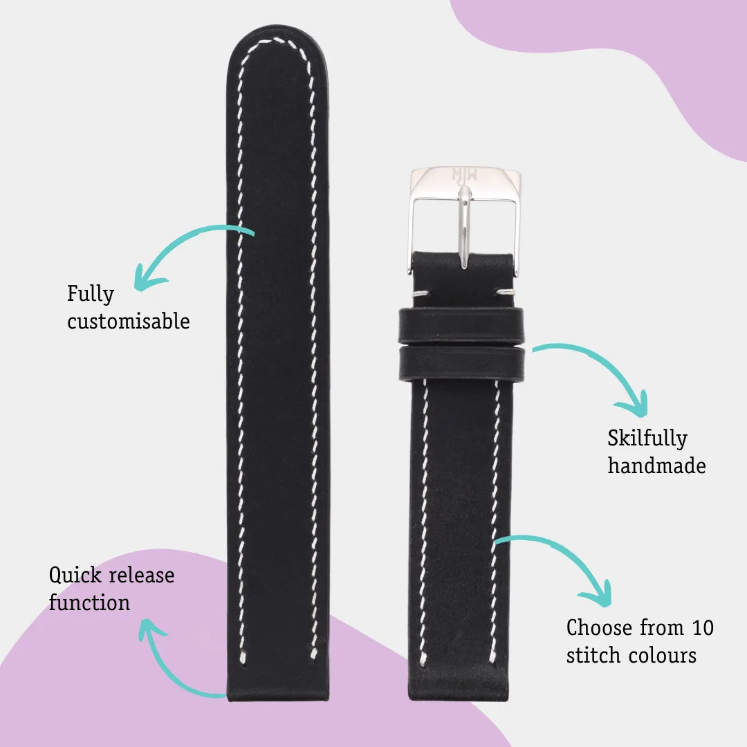 Handmade leather watch strap: Black sold by Mr Jones Watches product image thumbnail 2