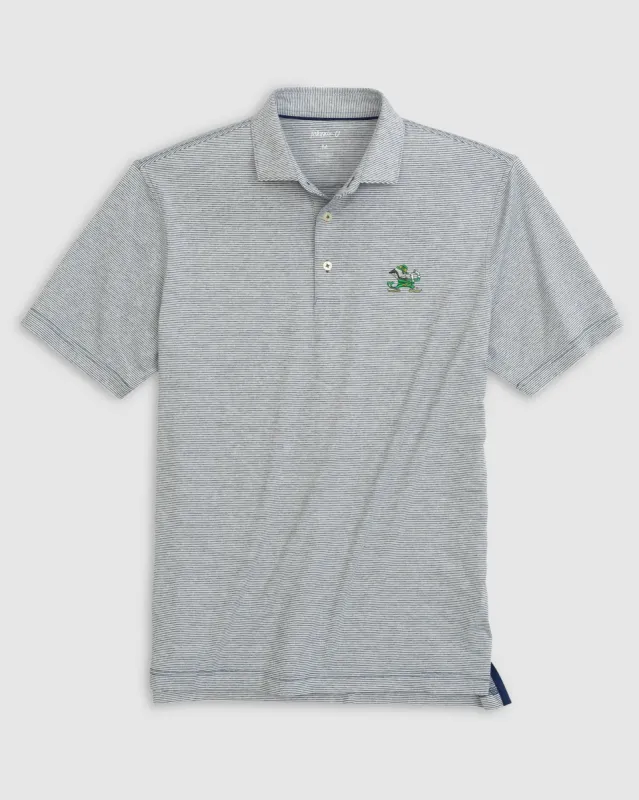 Notre Dame Lyndonn Striped Jersey Performance Polo - Leprechaun Logo sold by Johnnie-O