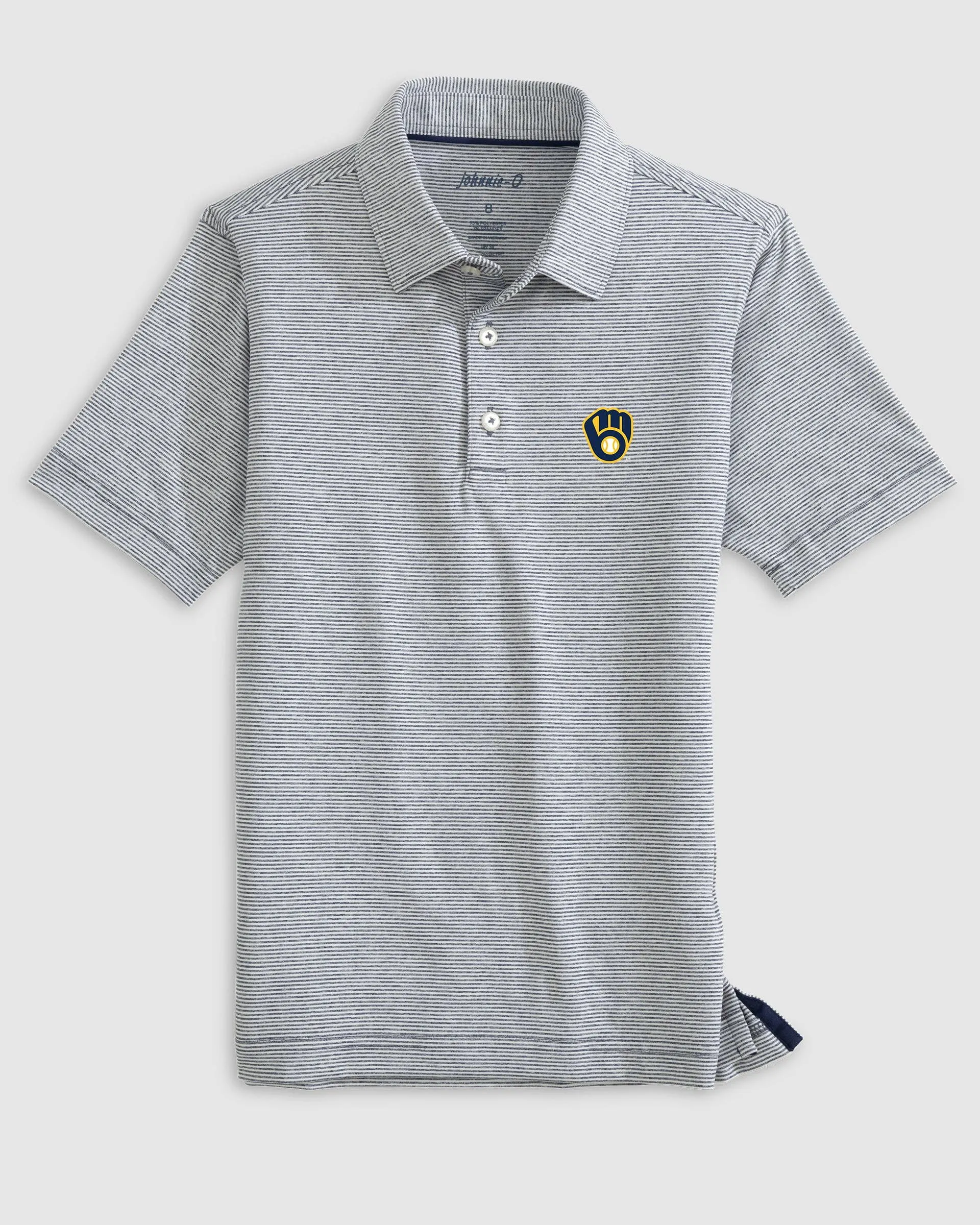 Milwaukee Brewers Lyndonn Jr. Striped Jersey Performance Polo sold by Johnnie-O
