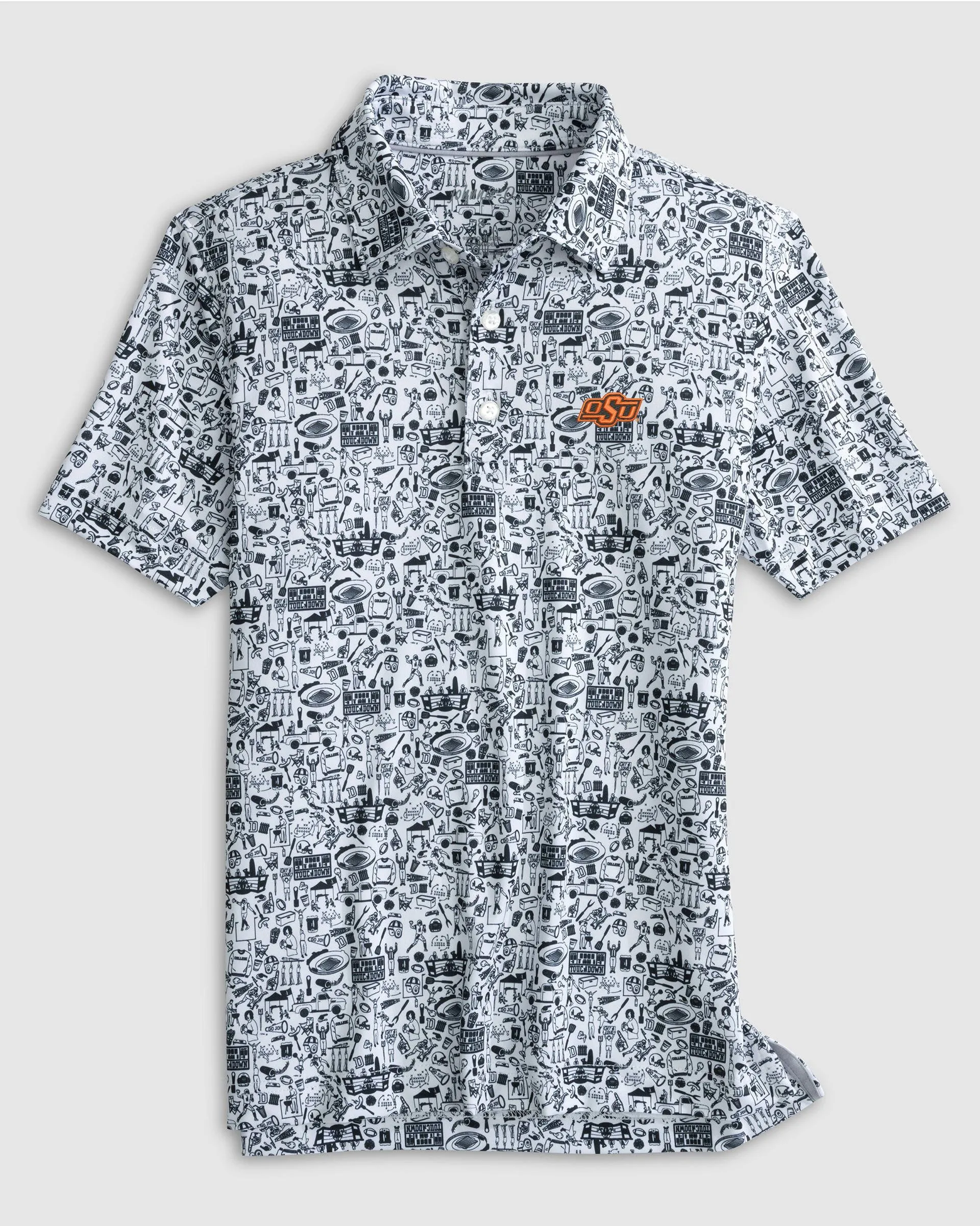Oklahoma State Tailgater Jr. Printed Jersey Performance Polo sold by Johnnie-O