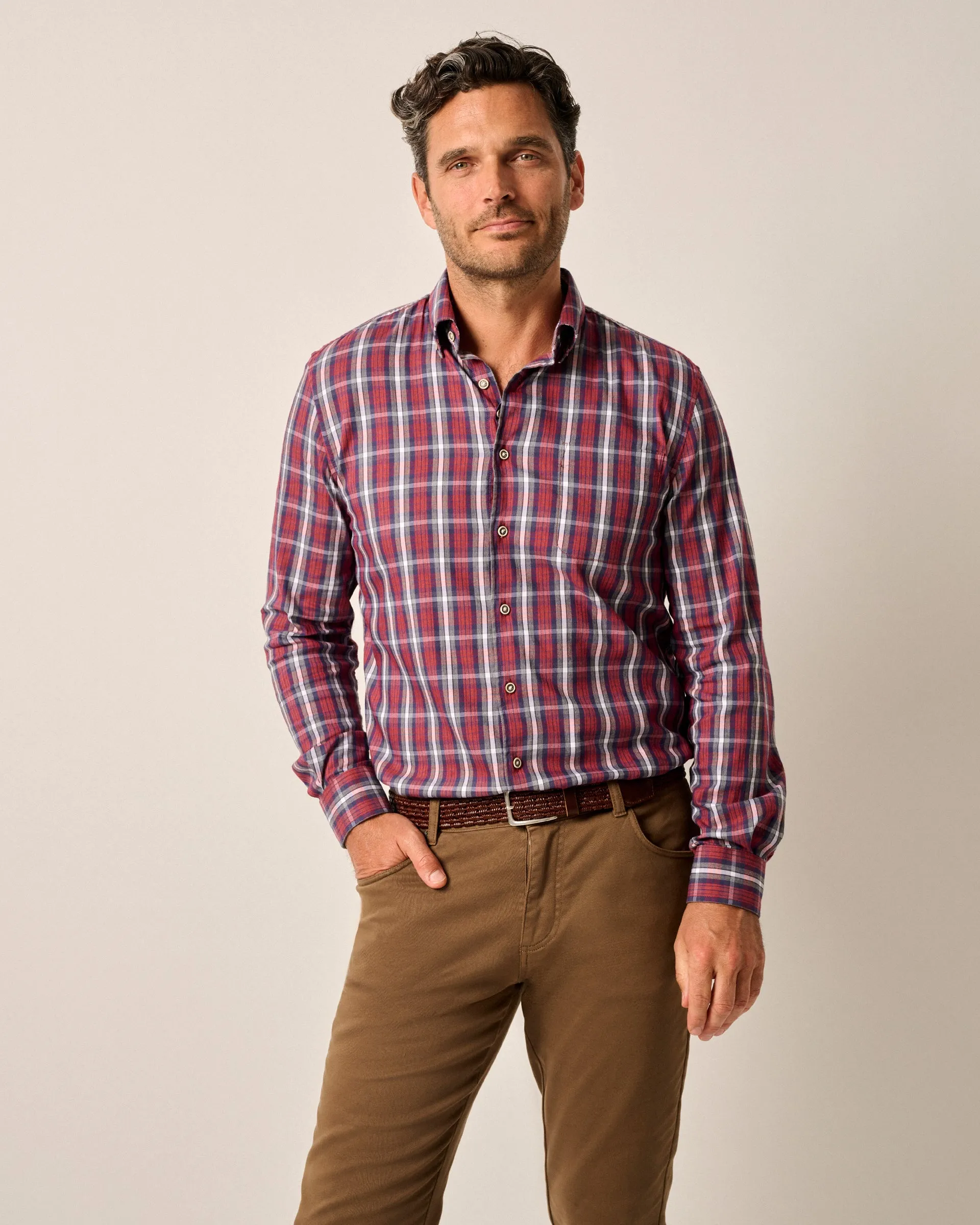 Tucked Cotton Blend Button Up Shirt - Casten sold by Johnnie-O