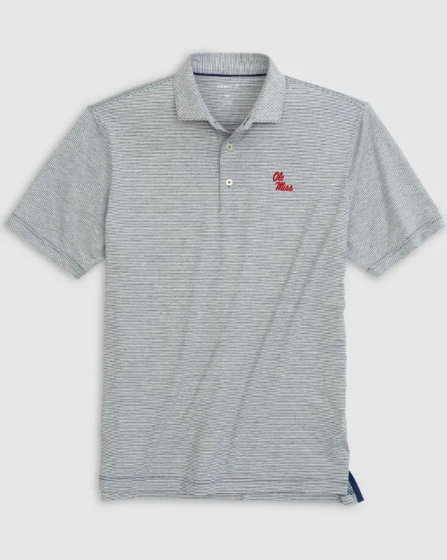 Ole Miss Lyndonn Striped Jersey Performance Polo - Stacked Logo sold by Johnnie-O