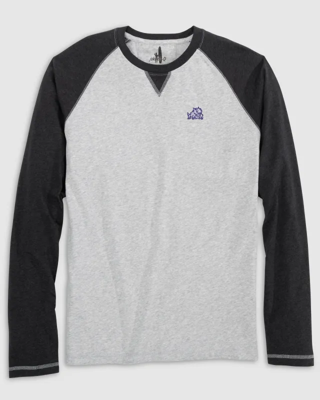 Texas Christian Alsen Long Sleeve Baseball Tee - Horned Frog Logo made by Johnnie-O