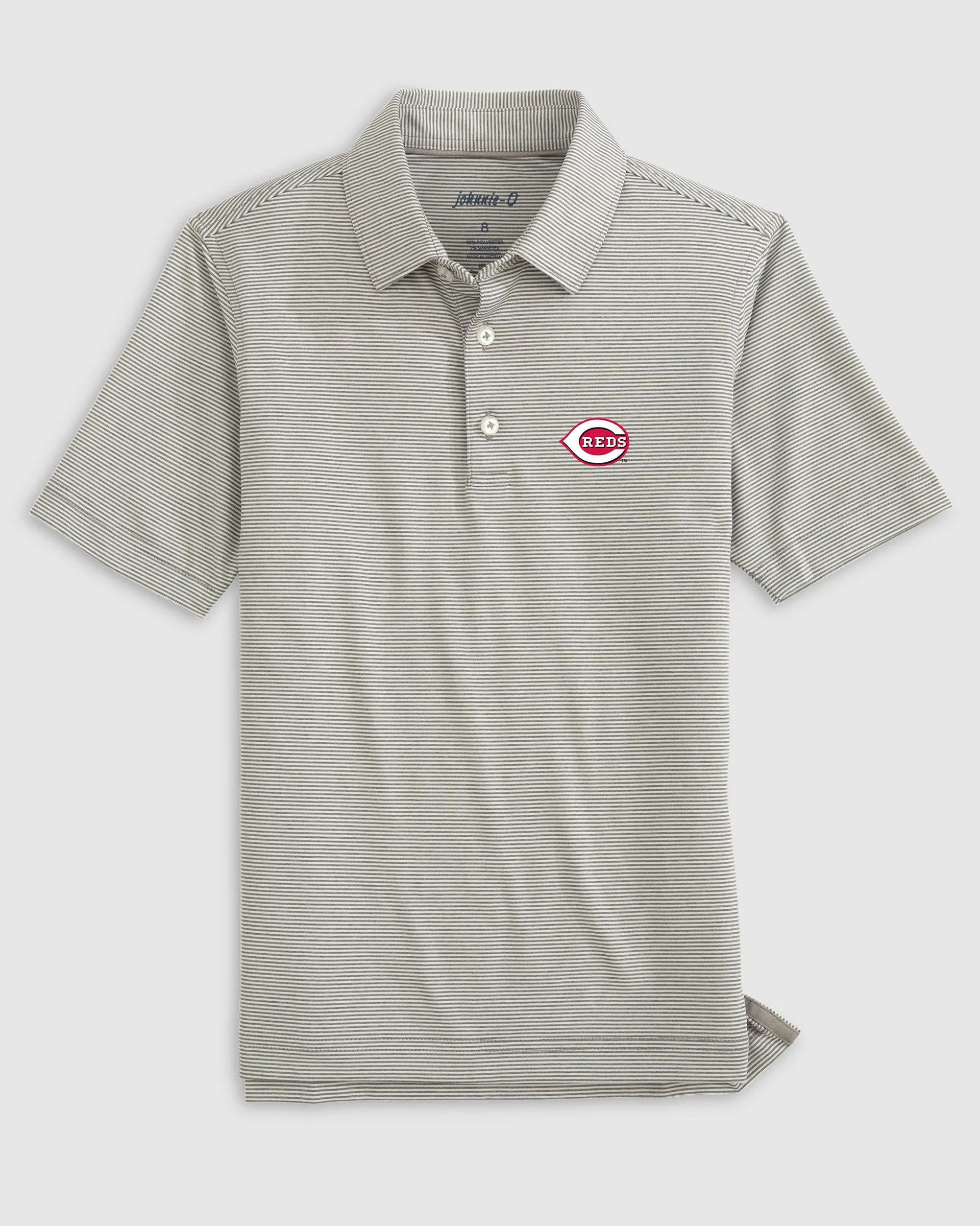 Cincinnati Reds Lyndonn Jr. Striped Jersey Performance Polo sold by Johnnie-O