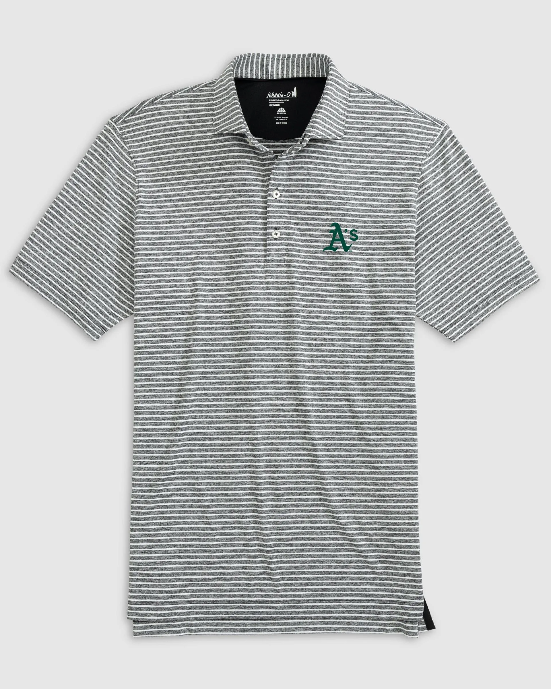 Oakland Athletics Clipperr Striped Jersey Performance Polo sold by Johnnie-O