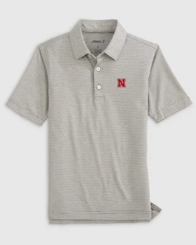 Nebraska Lyndonn Jr. Striped Jersey Performance Polo sold by Johnnie-O