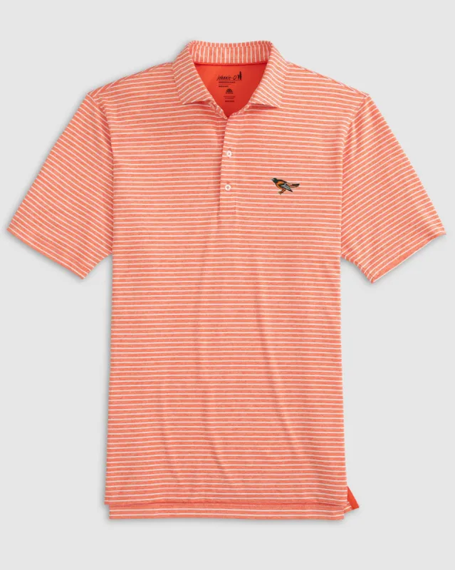 Baltimore Orioles Clipperr Striped Jersey Performance Polo - Cooperstown Logo sold by Johnnie-O