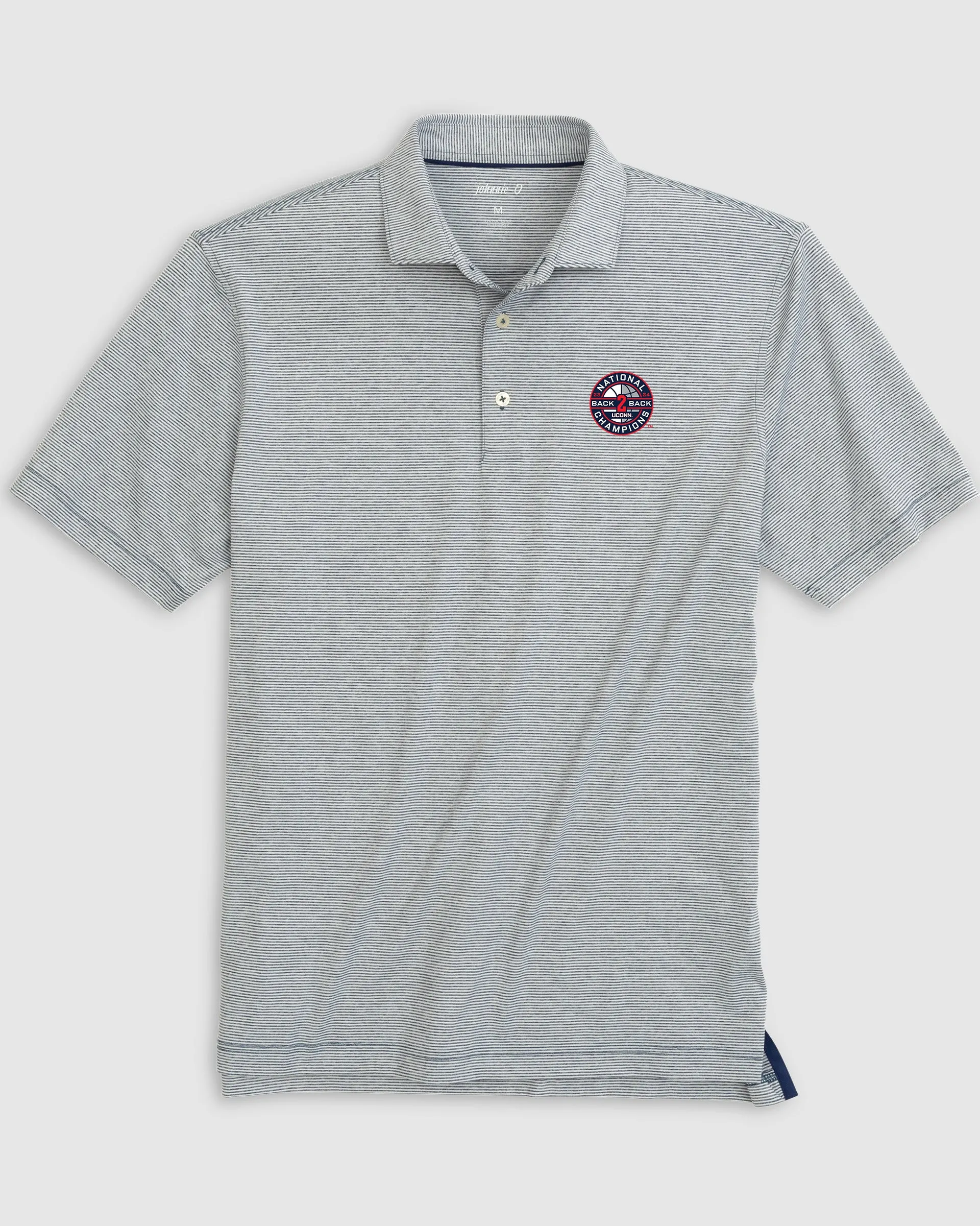 Uconn Lyndonn Striped Jersey Performance Polo - 2024 College Basketball Champions Logo sold by Johnnie-O