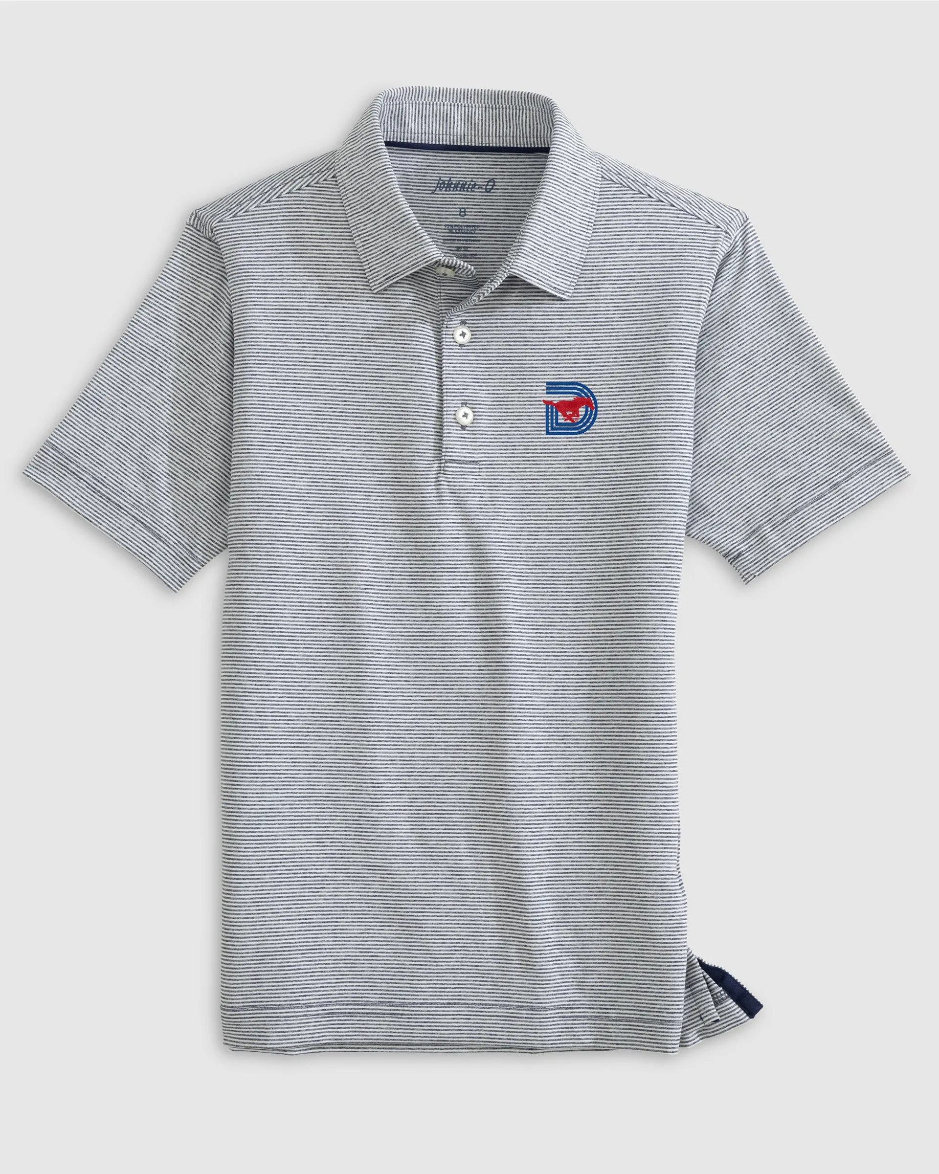 Southern Methodist Lyndonn Jr. Striped Jersey Performance Polo - Triple D Logo sold by Johnnie-O