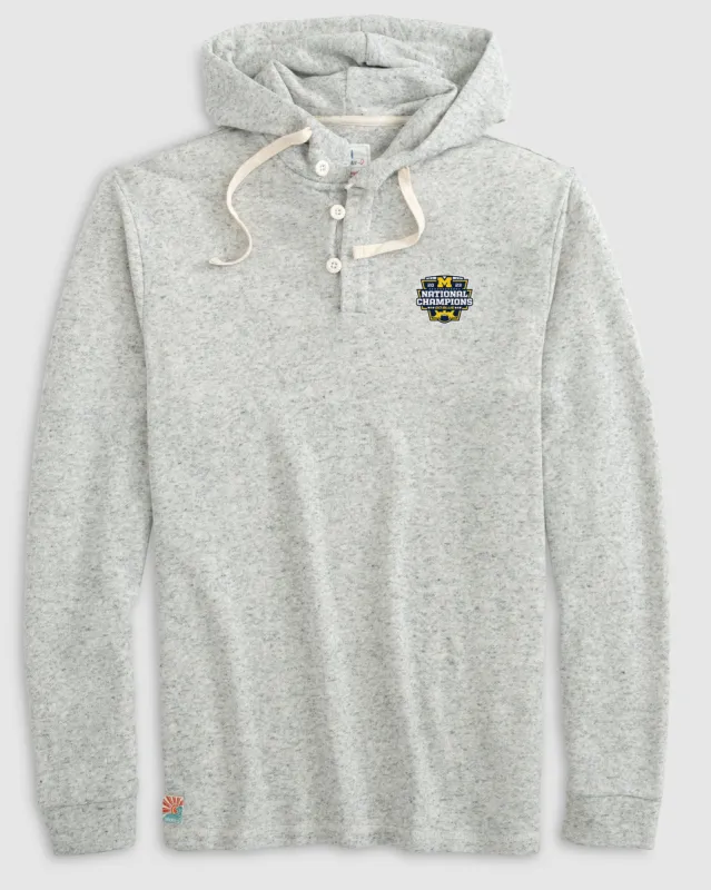 Michigan Kampton Henley Hoodie Pullover - 2023 CFP Champions Logo sold by Johnnie-O