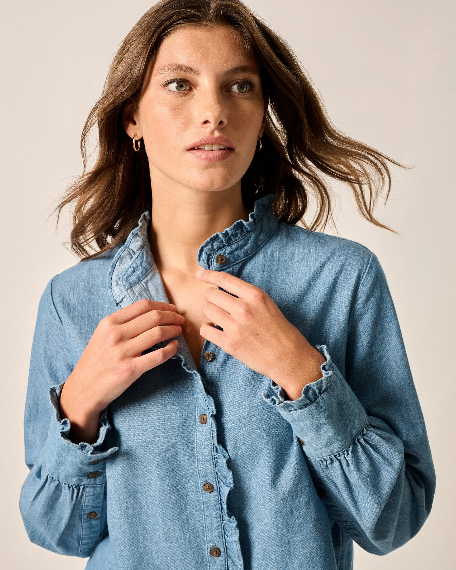 Layla Ruffled Chambray Blouse sold by Johnnie-O product image thumbnail 4
