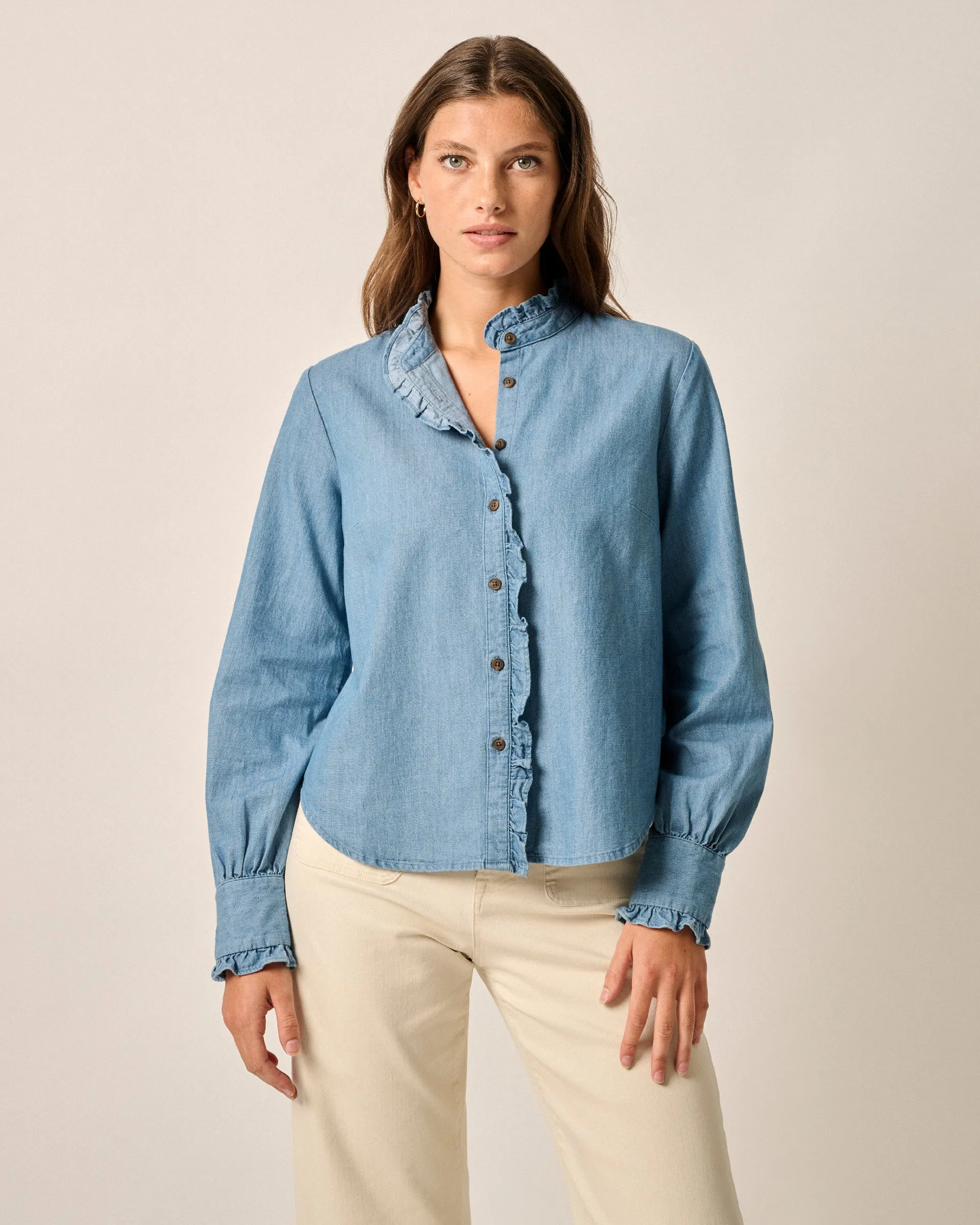 Layla Ruffled Chambray Blouse sold by Johnnie-O