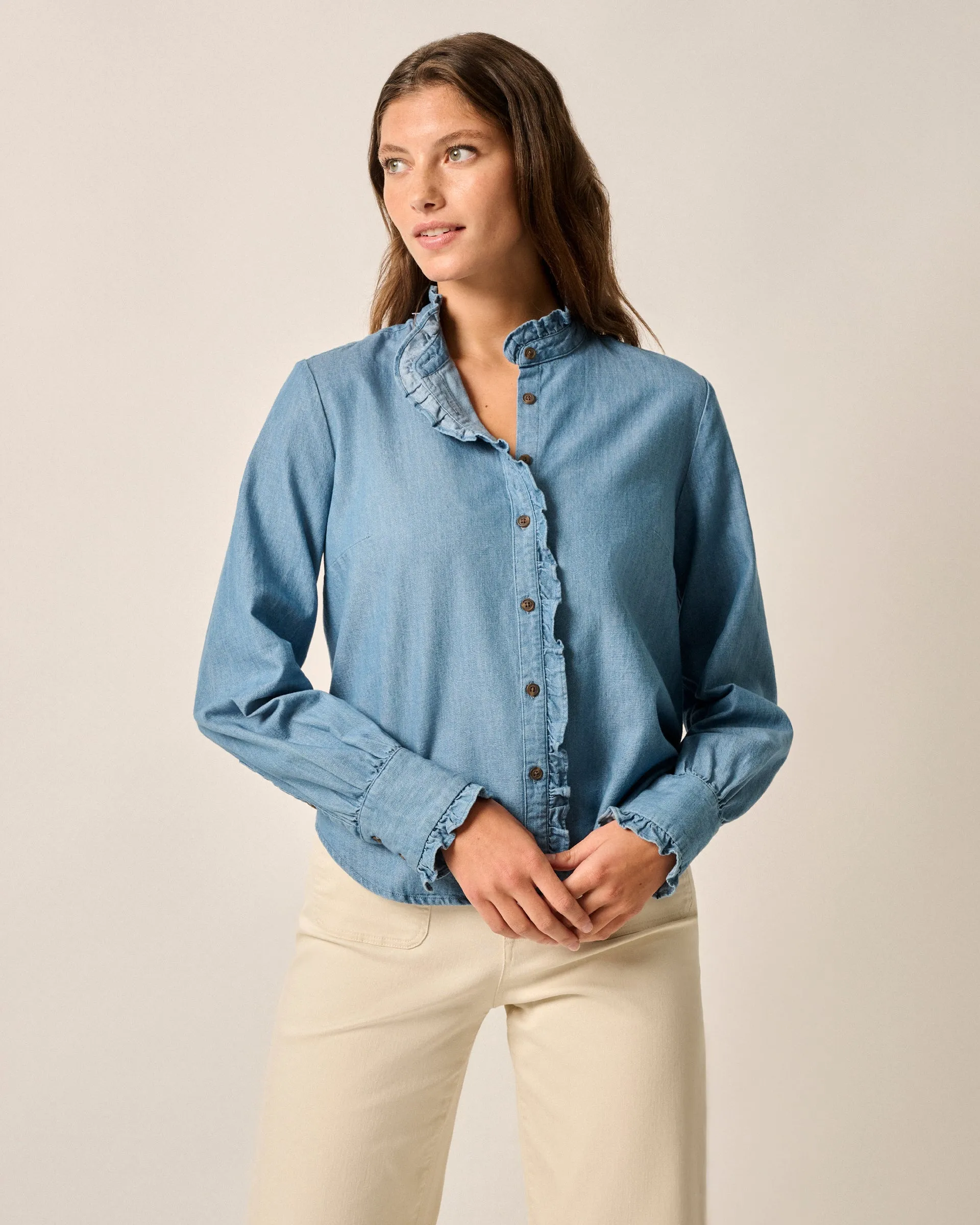 Layla Ruffled Chambray Blouse sold by Johnnie-O product image thumbnail 2
