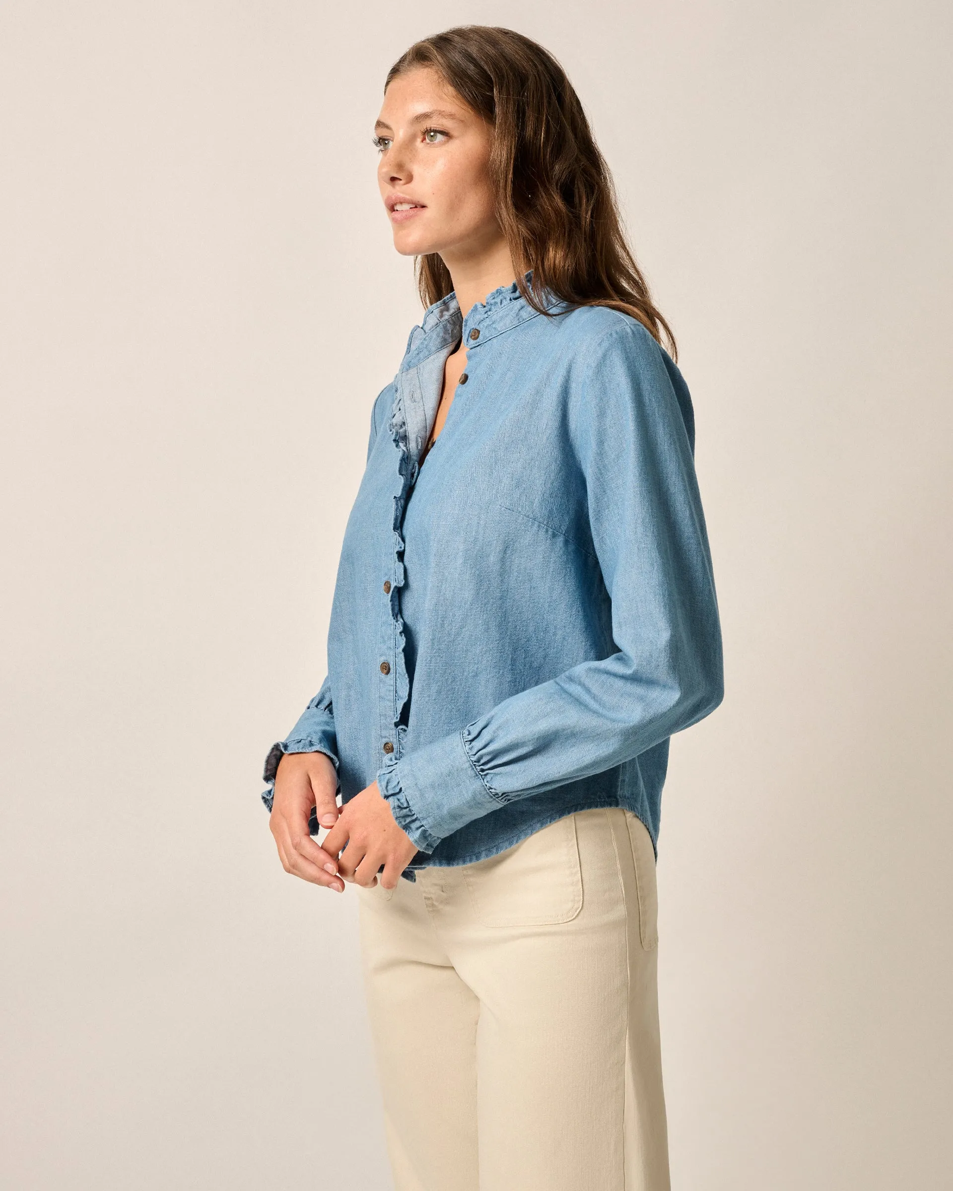 Layla Ruffled Chambray Blouse sold by Johnnie-O product image thumbnail 3