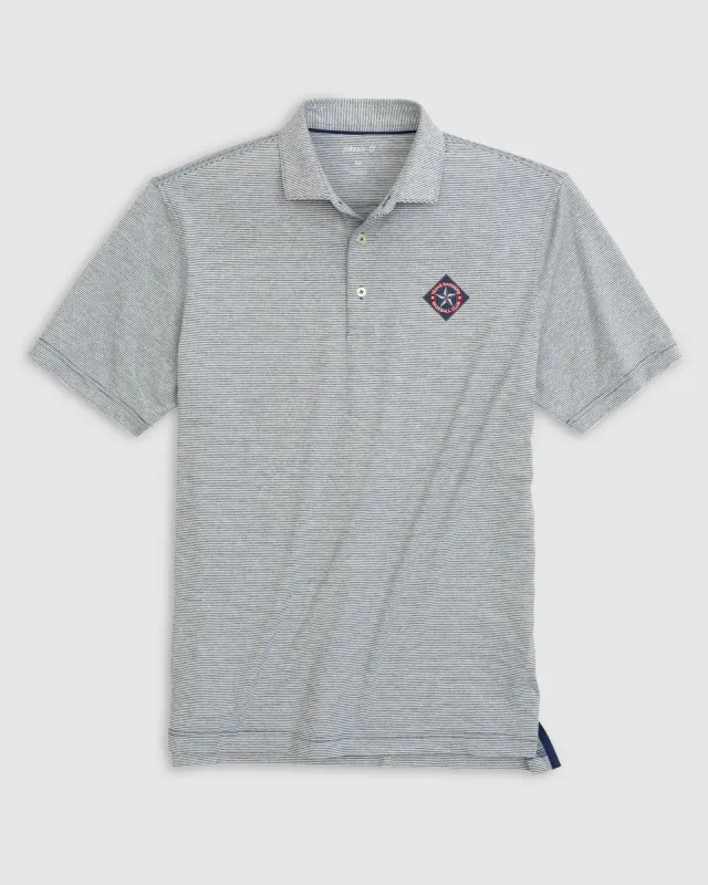 Texas Rangers Lyndon Striped Jersey Performance Polo - Cooperstown Logo sold by Johnnie-O