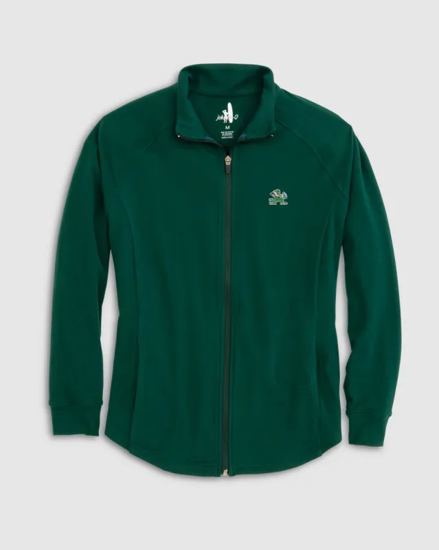 Women's Notre Dame Blakey Full Zip Fleece Jacket - Leprechaun Logo sold by Johnnie-O