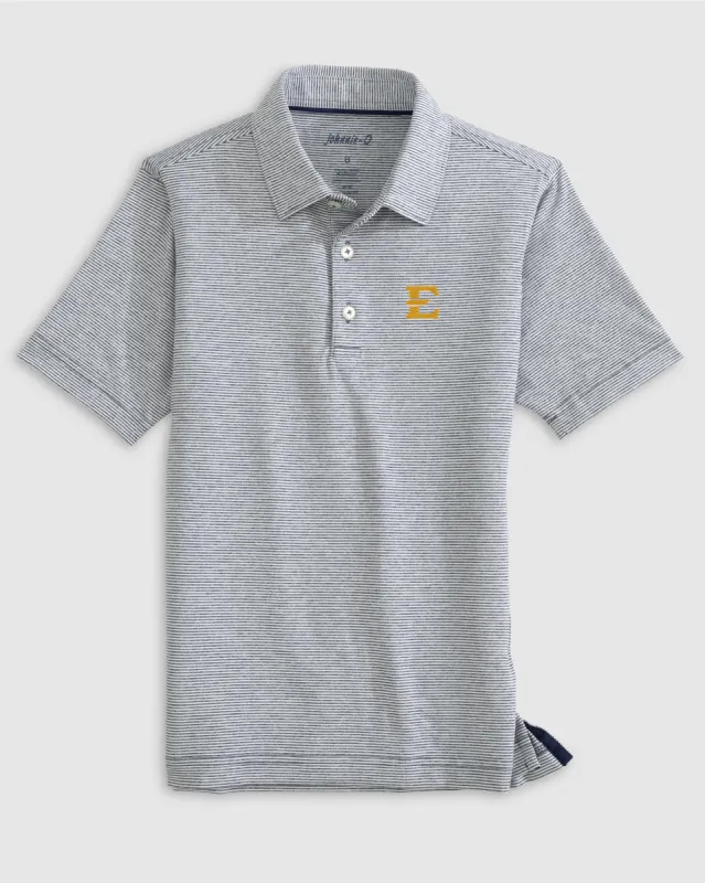 Eastern Tennessee State Lyndonn Jr. Striped Jersey Performance Polo sold by Johnnie-O