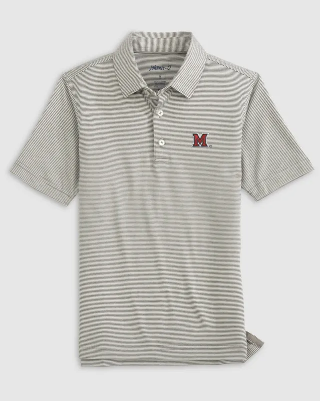 Miami of Ohio Lyndonn Jr. Striped Jersey Performance Polo sold by Johnnie-O