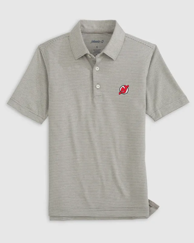 New Jersey Devils Lyndonn Jr. Striped Jersey Performance Polo sold by Johnnie-O