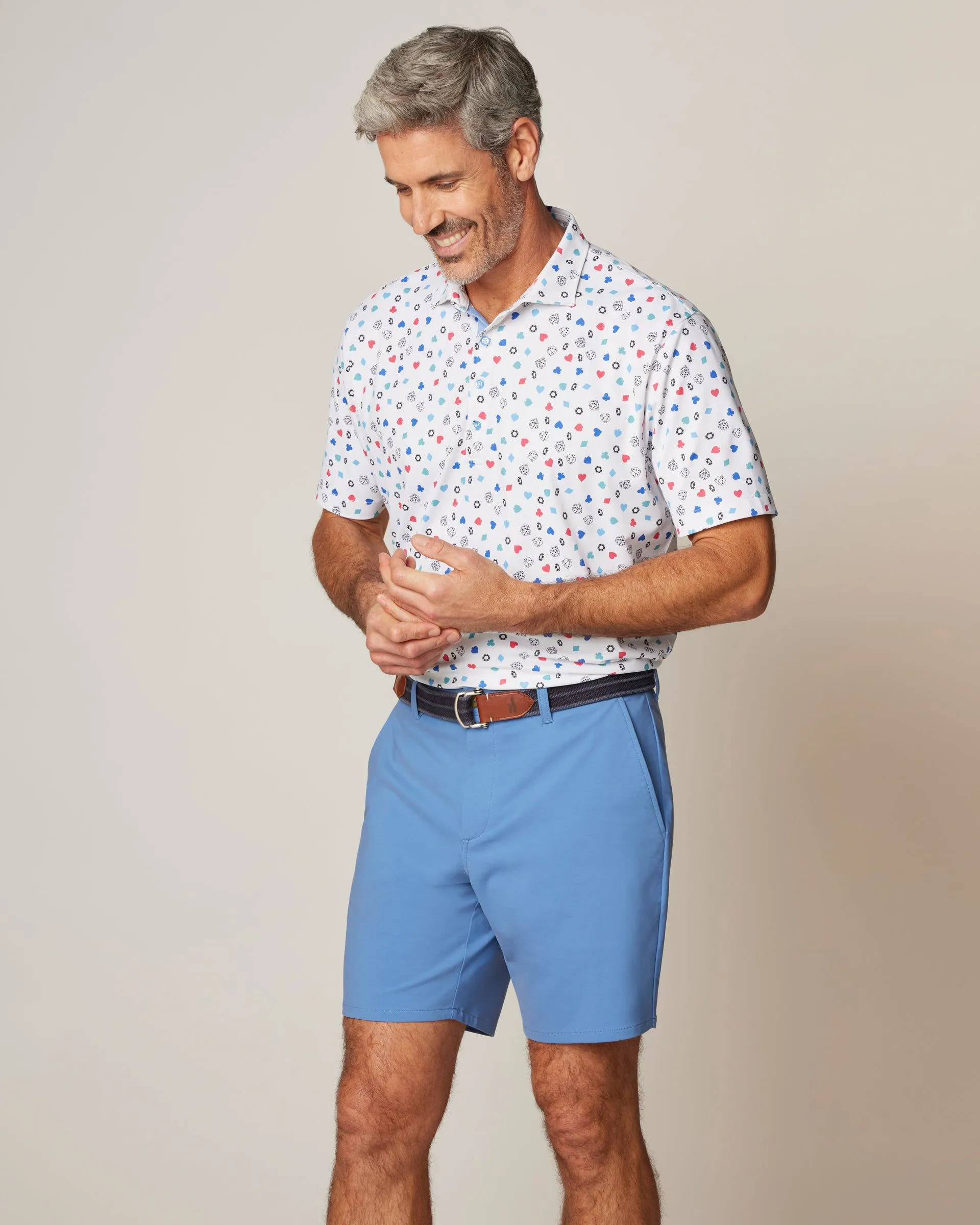 The High Roller Printed Mesh Performance Polo sold by Johnnie-O