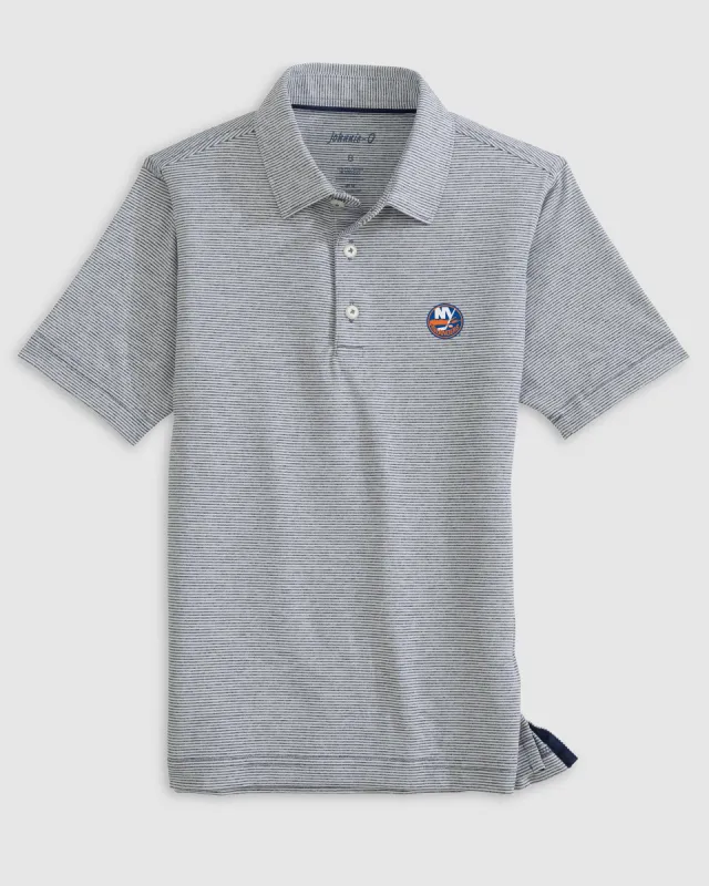 New York Islanders Lyndonn Jr. Striped Jersey Performance Polo sold by Johnnie-O