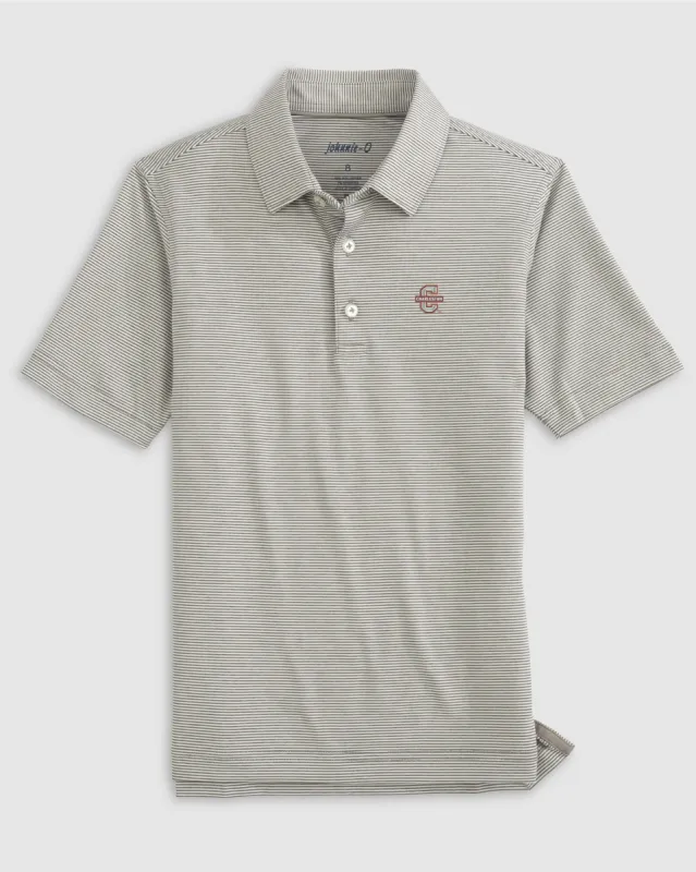 College of Charleston Lyndonn Jr. Striped Jersey Performance Polo sold by Johnnie-O