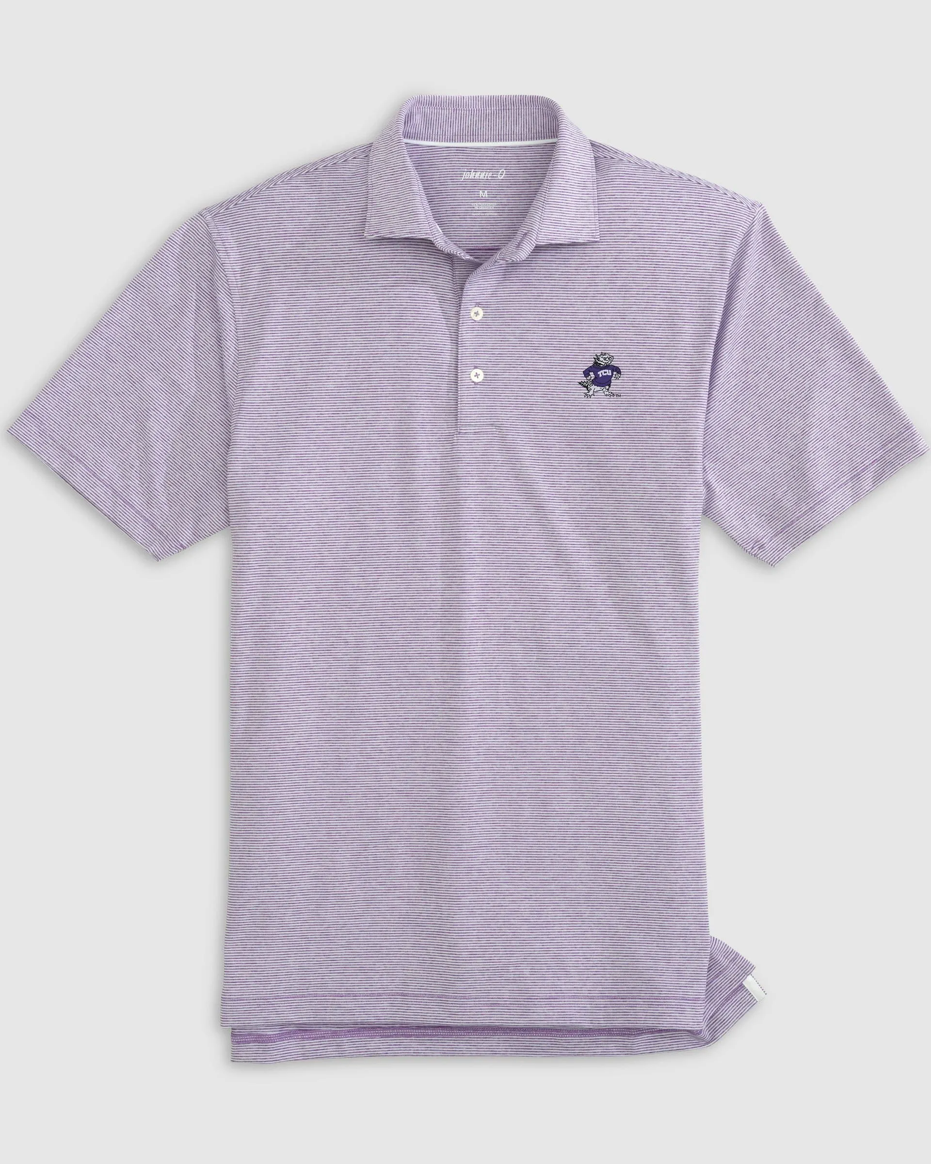 Texas Christian Lyndonn Striped Jersey Performance Polo - Vault Logo sold by Johnnie-O