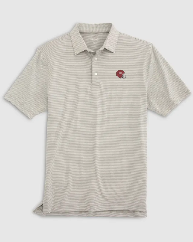 Arkansas Lyndonn Striped Jersey Performance Polo - Helmet Logo sold by Johnnie-O